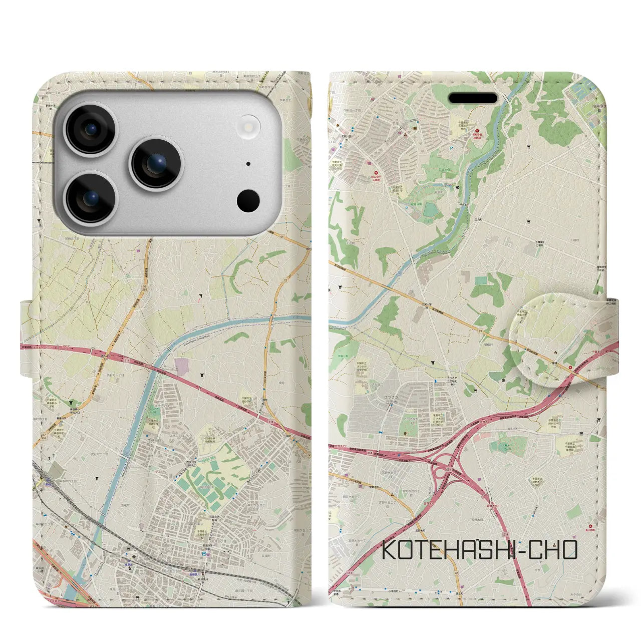 【犢橋町(千葉県)】地図柄iPhoneケース(手帳タイプ)