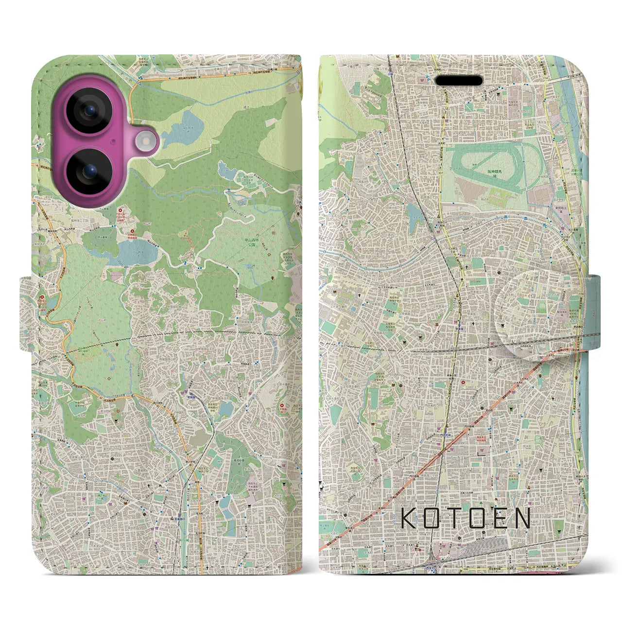 【甲東園(兵庫県)】地図柄iPhoneケース(手帳タイプ)ナチュラル・iPhone 16 Pro 用