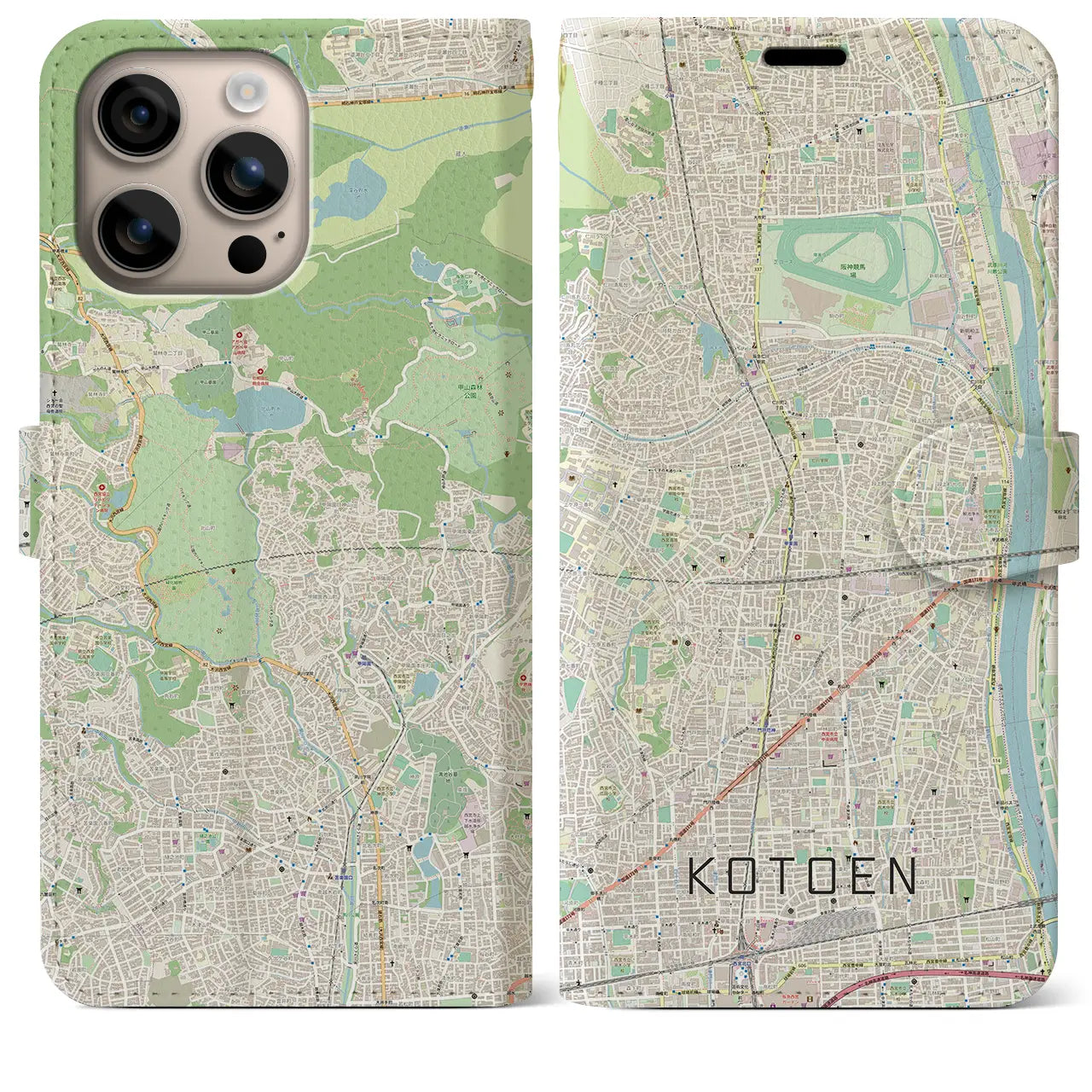 【甲東園(兵庫県)】地図柄iPhoneケース(手帳タイプ)ナチュラル・iPhone 16 Plus 用