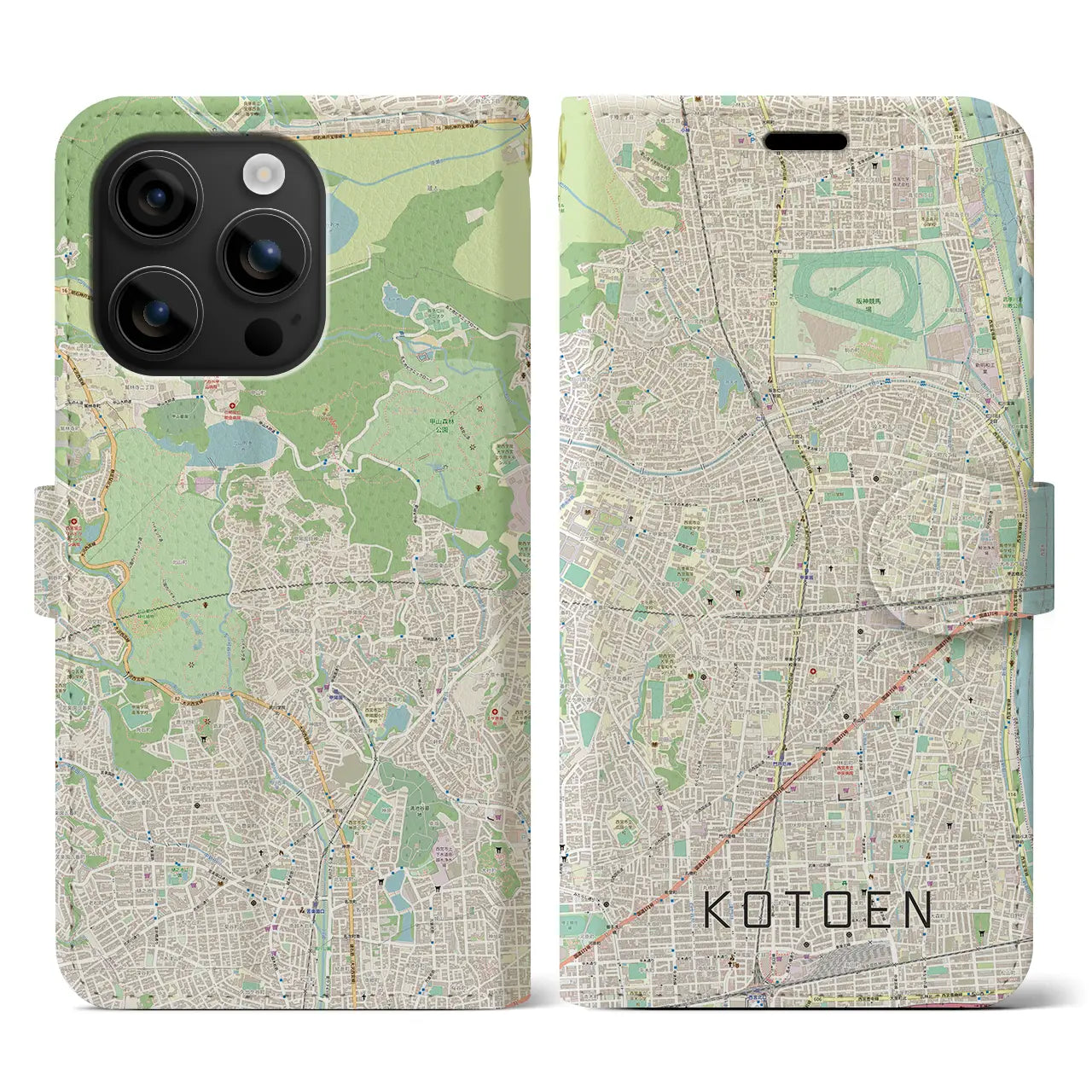 【甲東園(兵庫県)】地図柄iPhoneケース(手帳タイプ)ナチュラル・iPhone 16 用