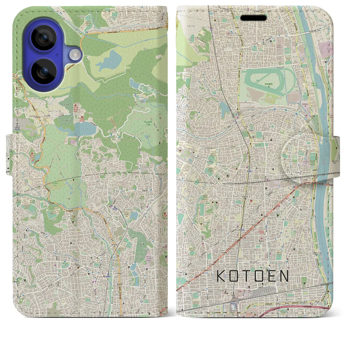 【甲東園(兵庫県)】地図柄iPhoneケース(手帳タイプ)ナチュラル・iPhone 16 Pro Max 用