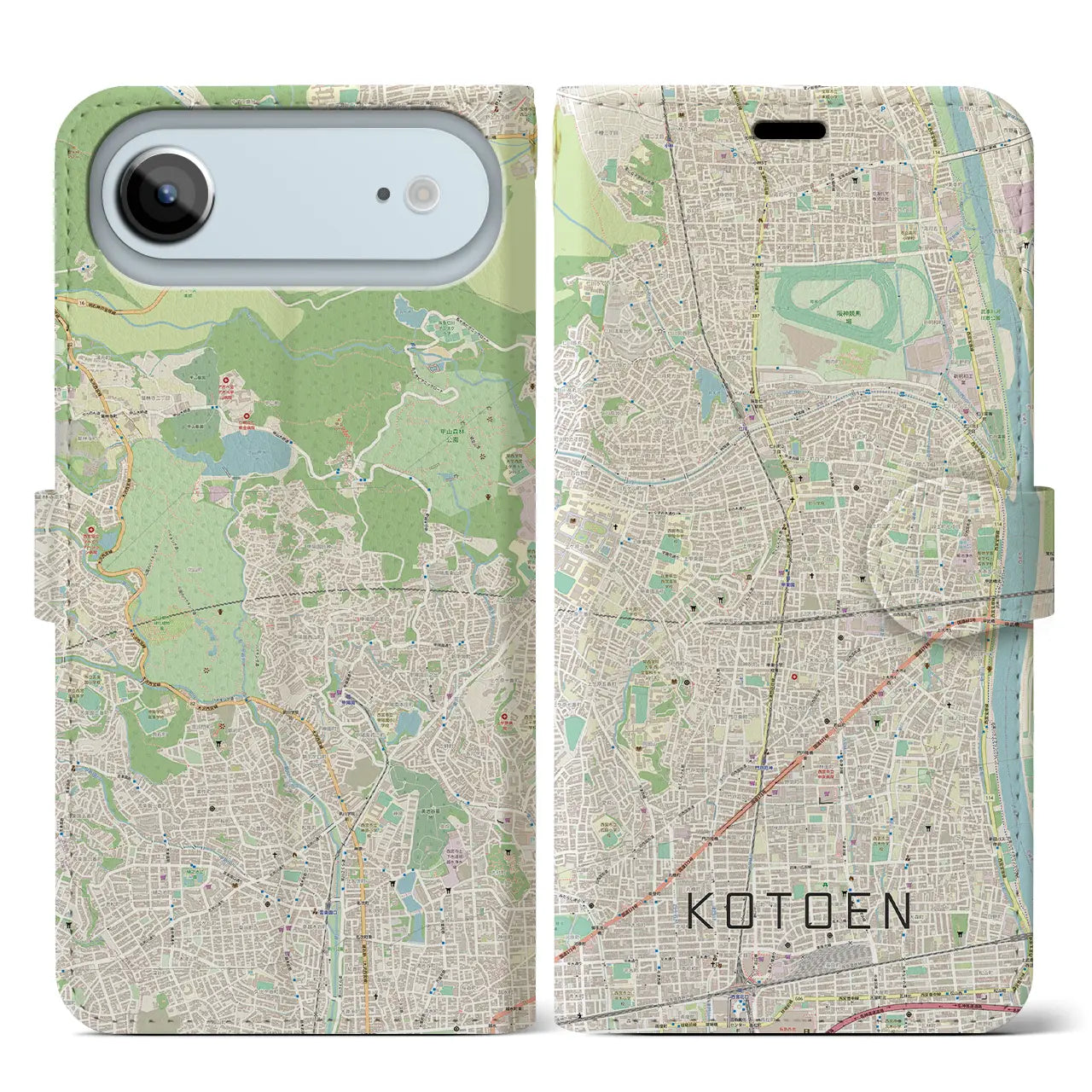 【甲東園(兵庫県)】地図柄iPhoneケース(手帳タイプ)ナチュラル・iPhone 17 Pro Max 用