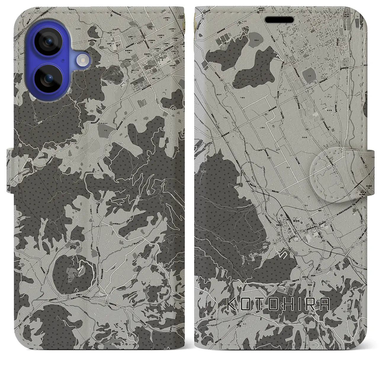 【琴平(香川県)】地図柄iPhoneケース(手帳タイプ)モノトーン・iPhone 16 Pro Max 用