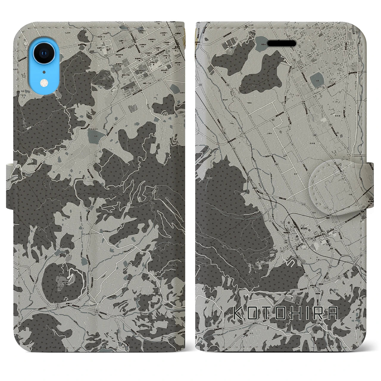 【琴平(香川県)】地図柄iPhoneケース(手帳タイプ)モノトーン・iPhone XR 用