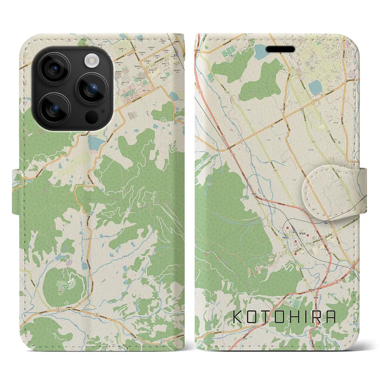 【琴平(香川県)】地図柄iPhoneケース(手帳タイプ)ナチュラル・iPhone 16 用