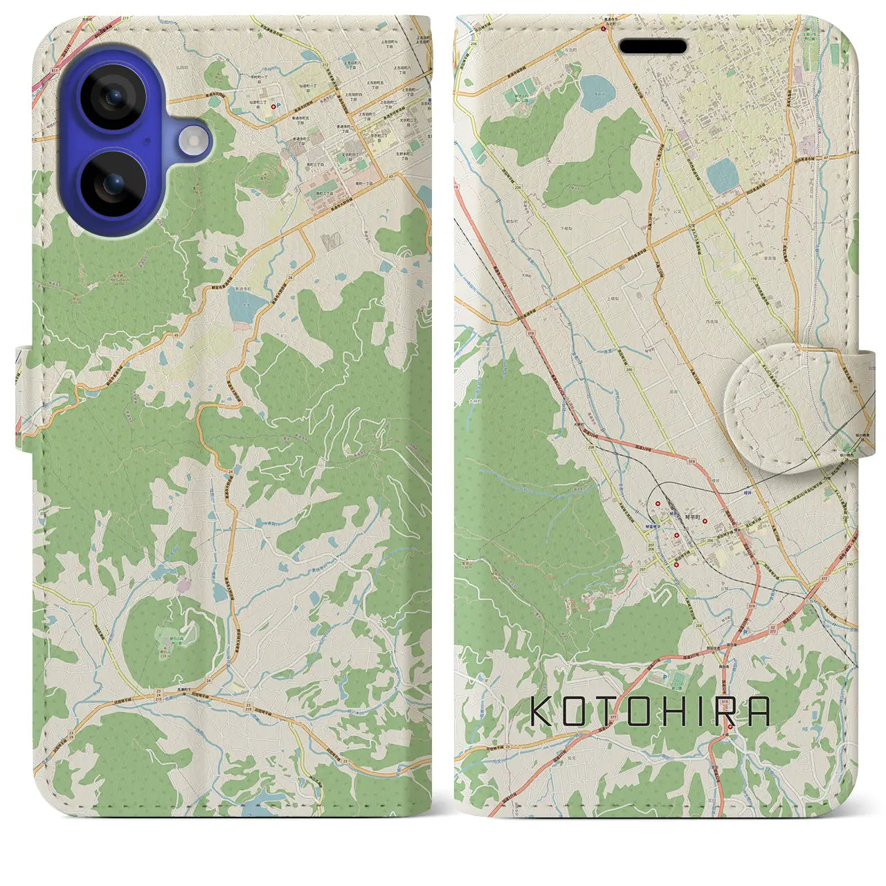 【琴平(香川県)】地図柄iPhoneケース(手帳タイプ)ナチュラル・iPhone 16 Pro Max 用
