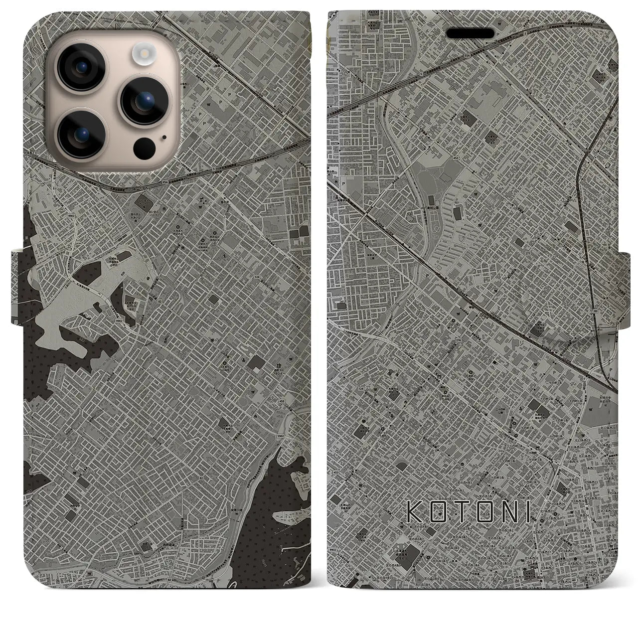 【琴似(北海道)】地図柄iPhoneケース(手帳タイプ)モノトーン・iPhone 16 Plus 用