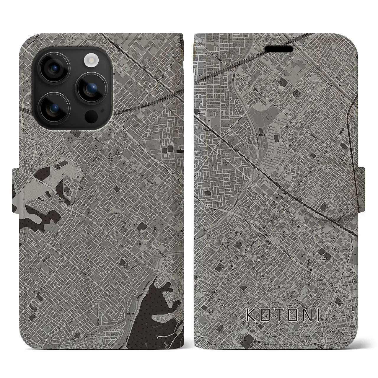 【琴似(北海道)】地図柄iPhoneケース(手帳タイプ)モノトーン・iPhone 16 用