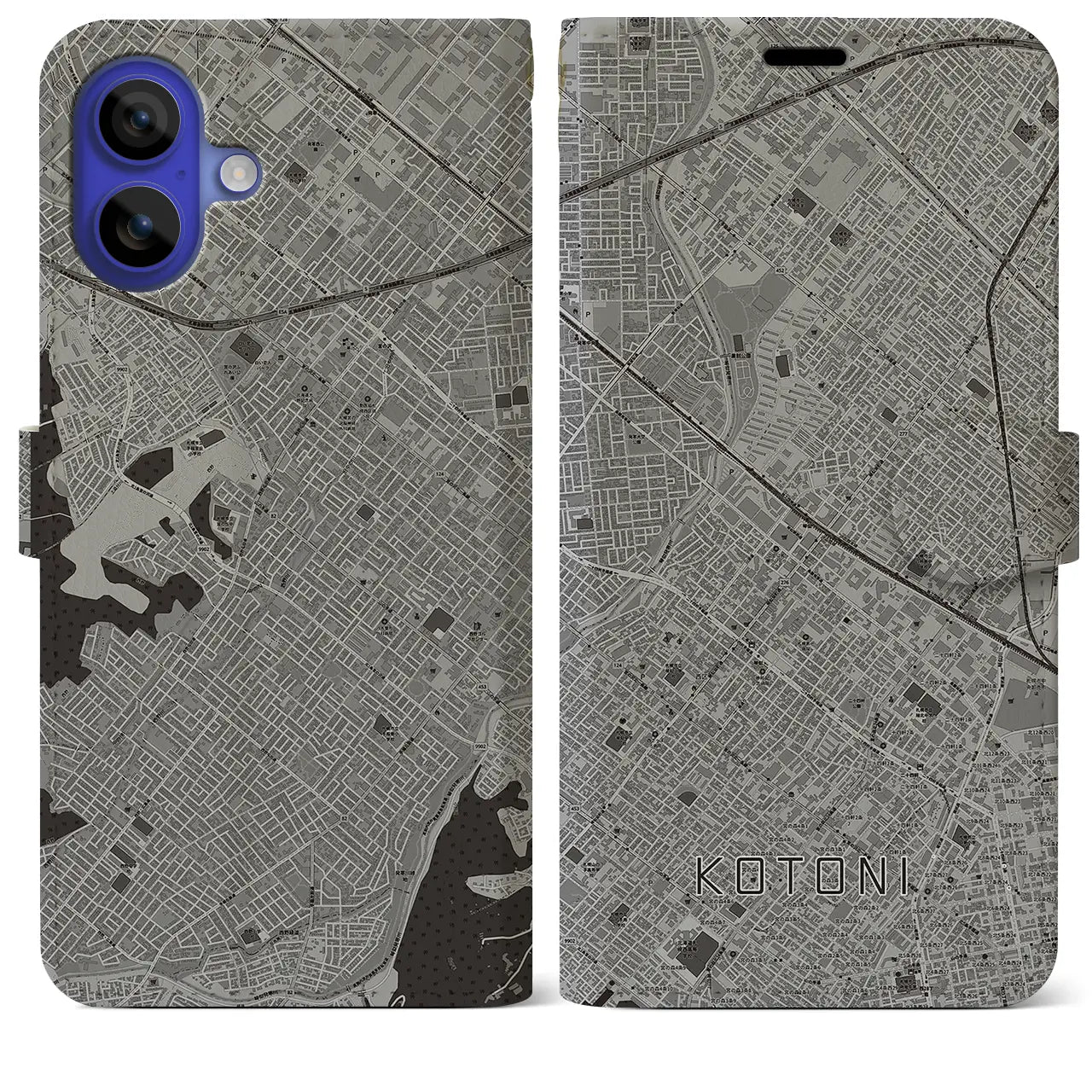 【琴似(北海道)】地図柄iPhoneケース(手帳タイプ)モノトーン・iPhone 16 Pro Max 用