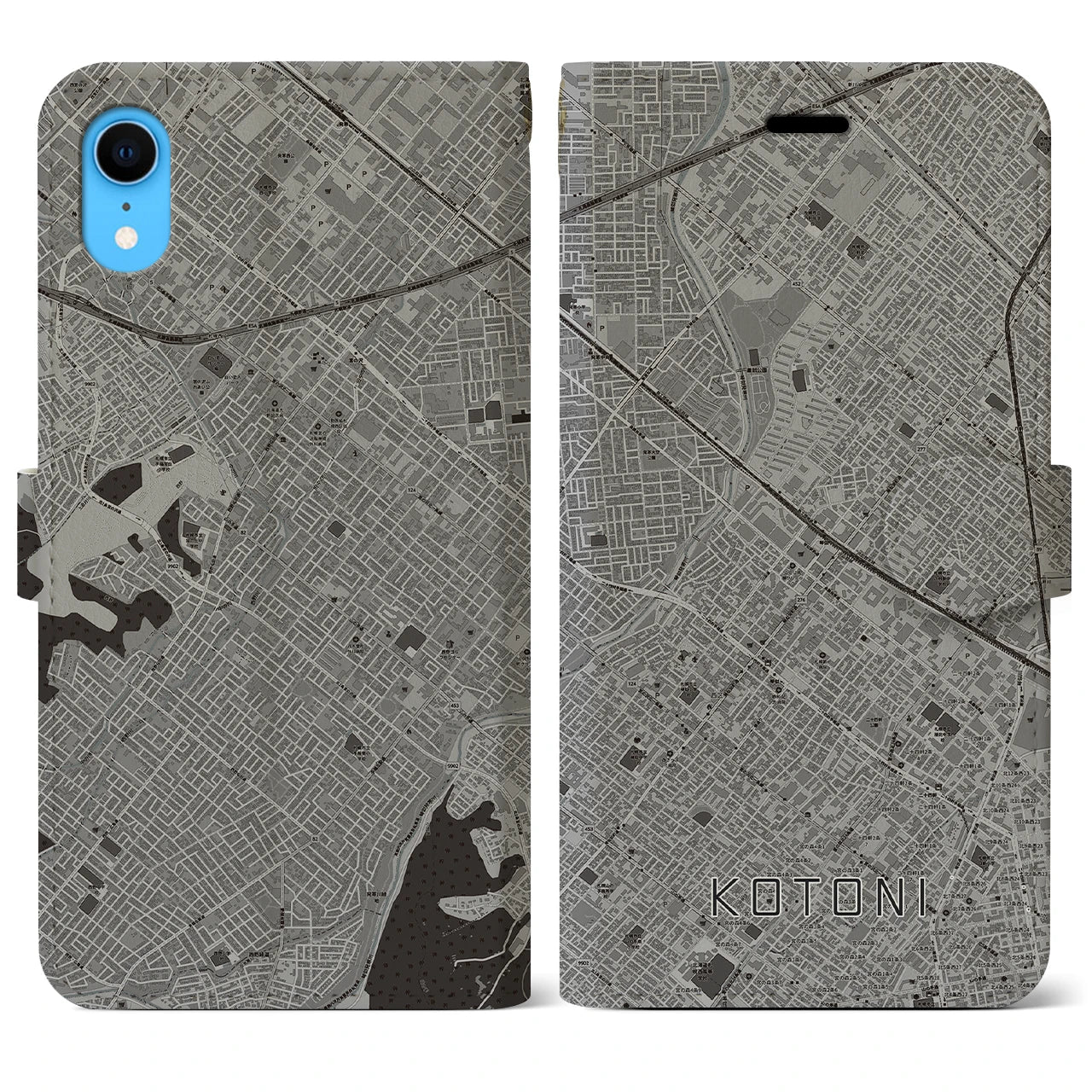 【琴似(北海道)】地図柄iPhoneケース(手帳タイプ)モノトーン・iPhone XR 用