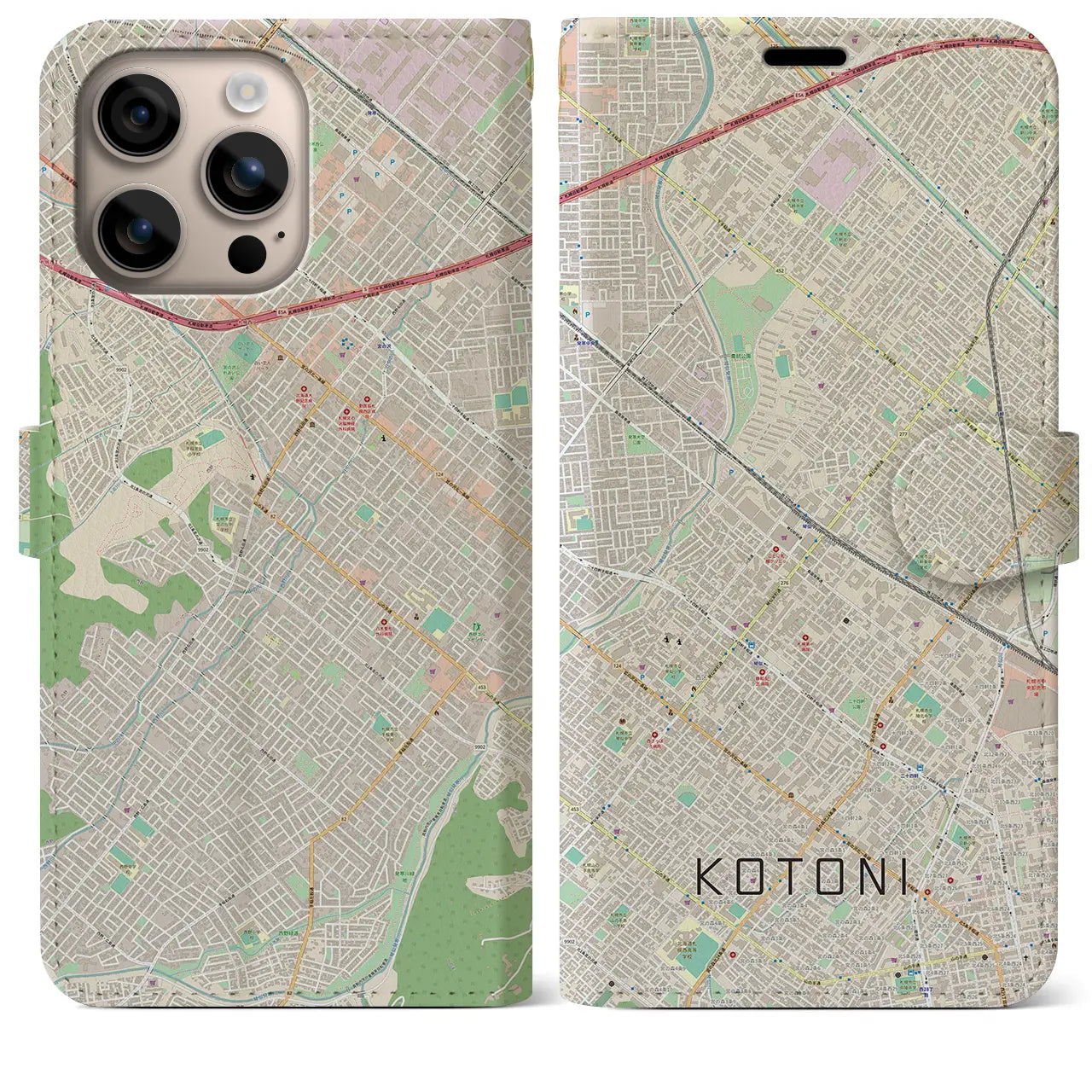 【琴似(北海道)】地図柄iPhoneケース(手帳タイプ)ナチュラル・iPhone 16 Plus 用