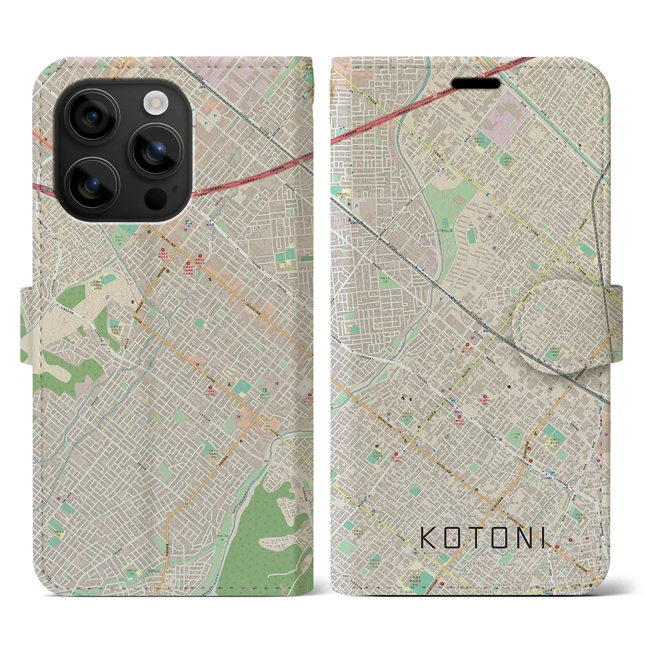 【琴似(北海道)】地図柄iPhoneケース(手帳タイプ)ナチュラル・iPhone 16 用
