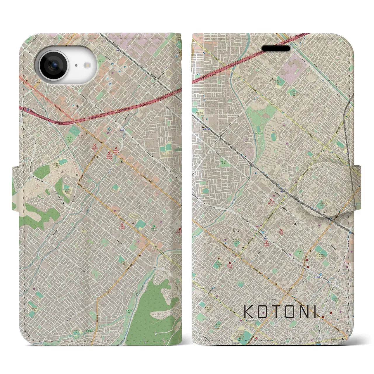 【琴似(北海道)】地図柄iPhoneケース(手帳タイプ)