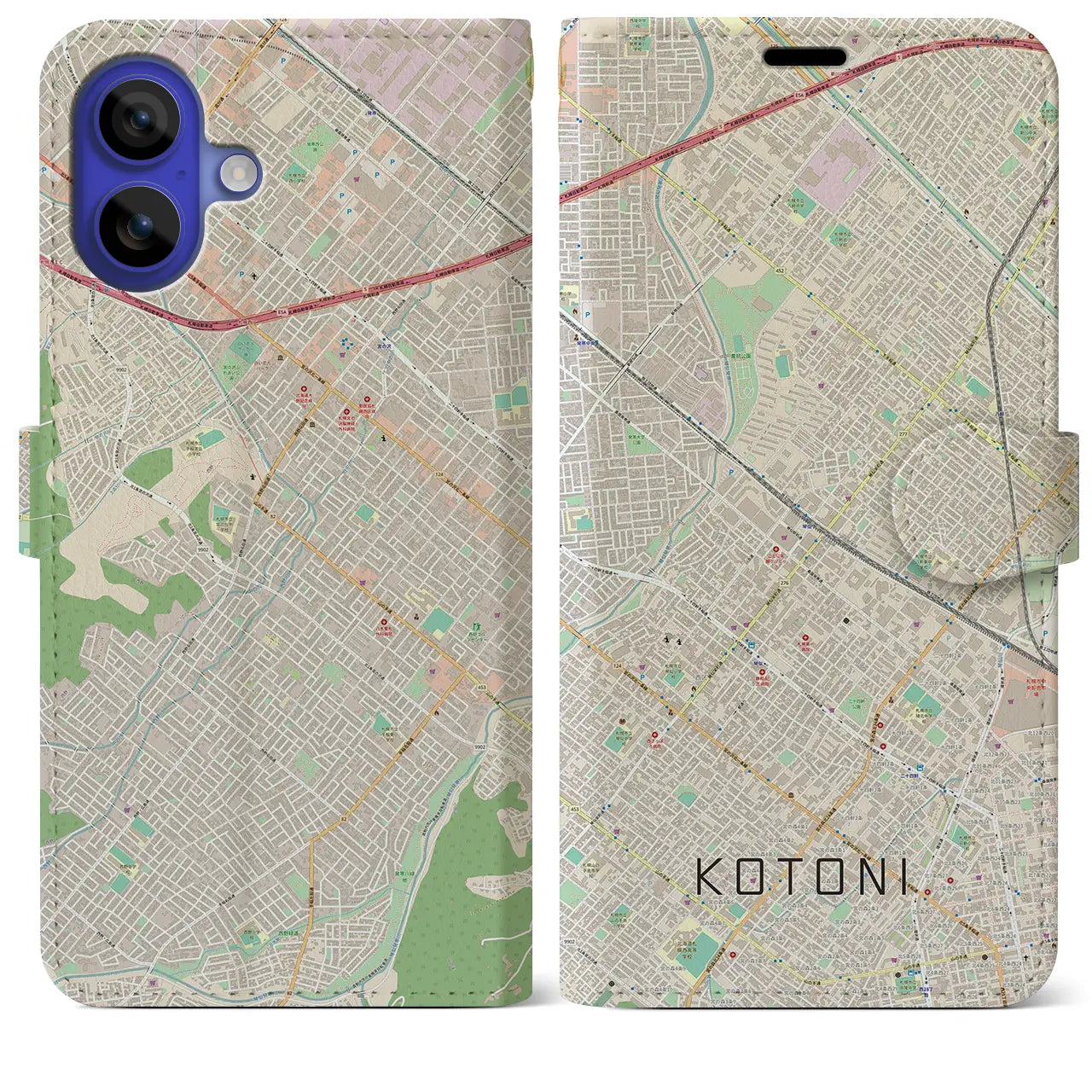 【琴似(北海道)】地図柄iPhoneケース(手帳タイプ)ナチュラル・iPhone 16 Pro Max 用
