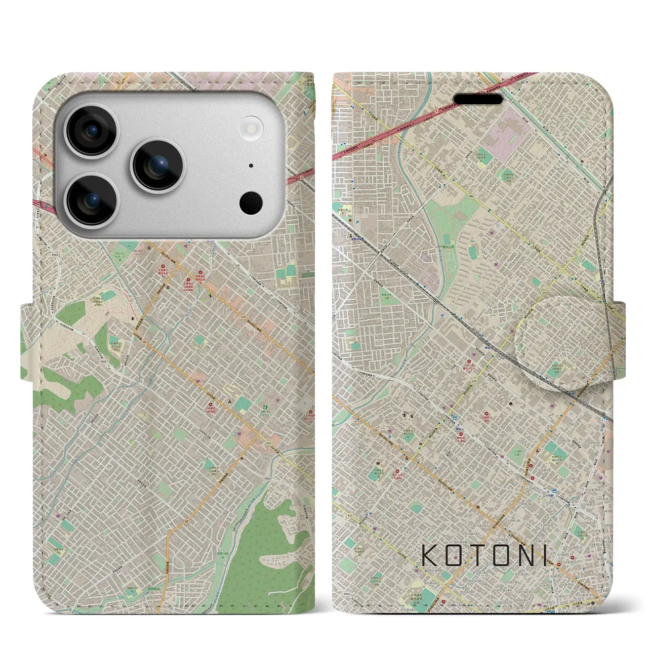 【琴似(北海道)】地図柄iPhoneケース(手帳タイプ)ナチュラル・iPhone 17 Pro Max 用