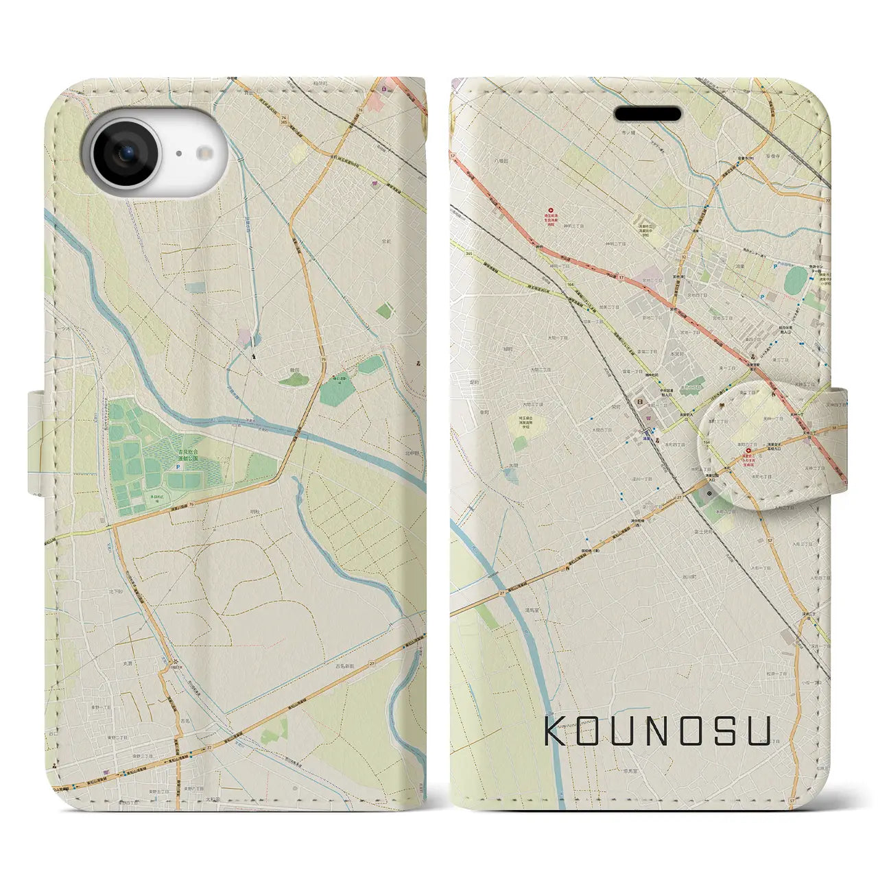 【鴻巣(埼玉県)】地図柄iPhoneケース(手帳タイプ)