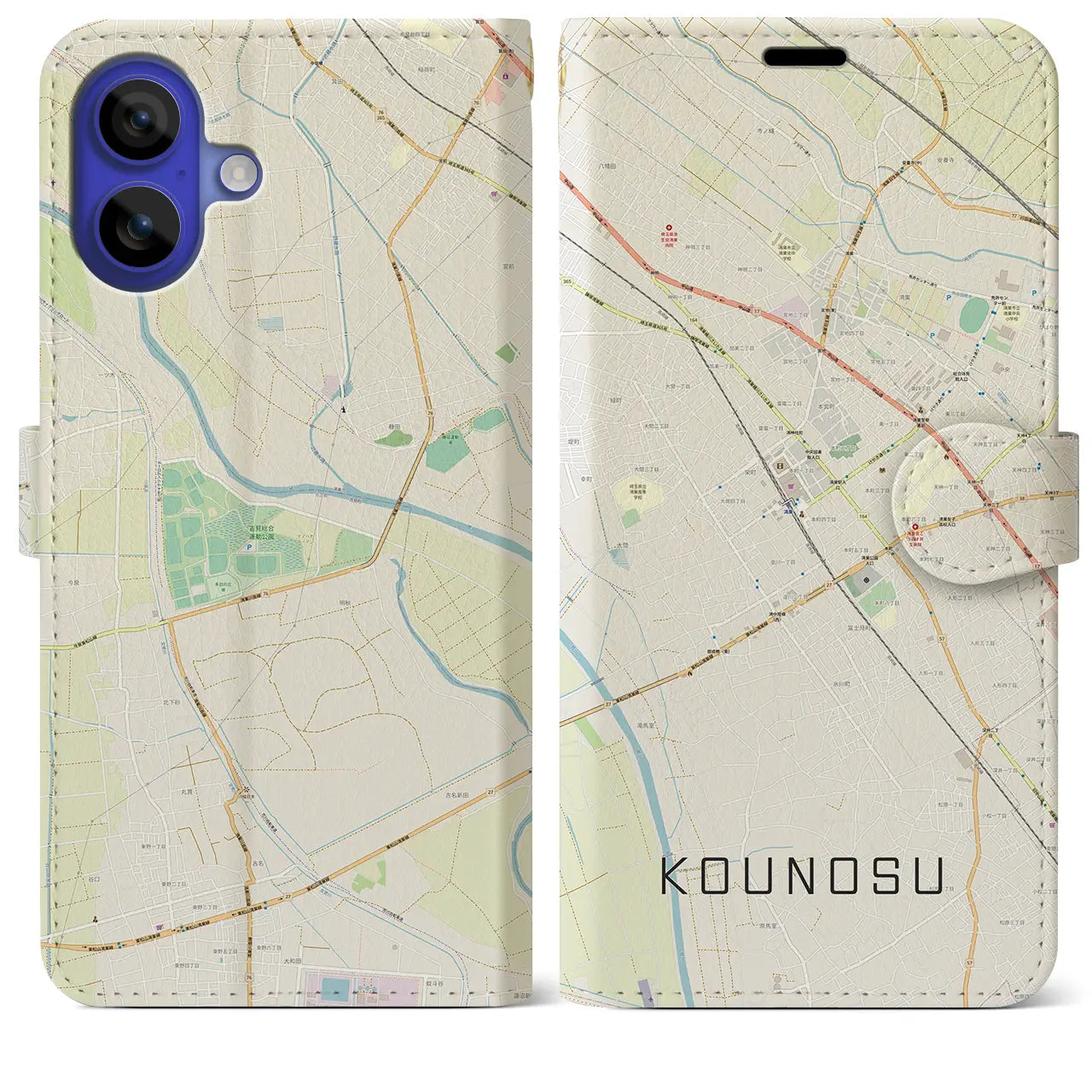 【鴻巣(埼玉県)】地図柄iPhoneケース(手帳タイプ)ナチュラル・iPhone 16 Pro Max 用