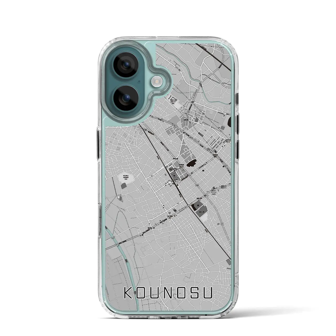 【鴻巣(埼玉県)】地図柄iPhoneケース(MagSafeタイプ)モノトーン・iPhone 16 Pro 用