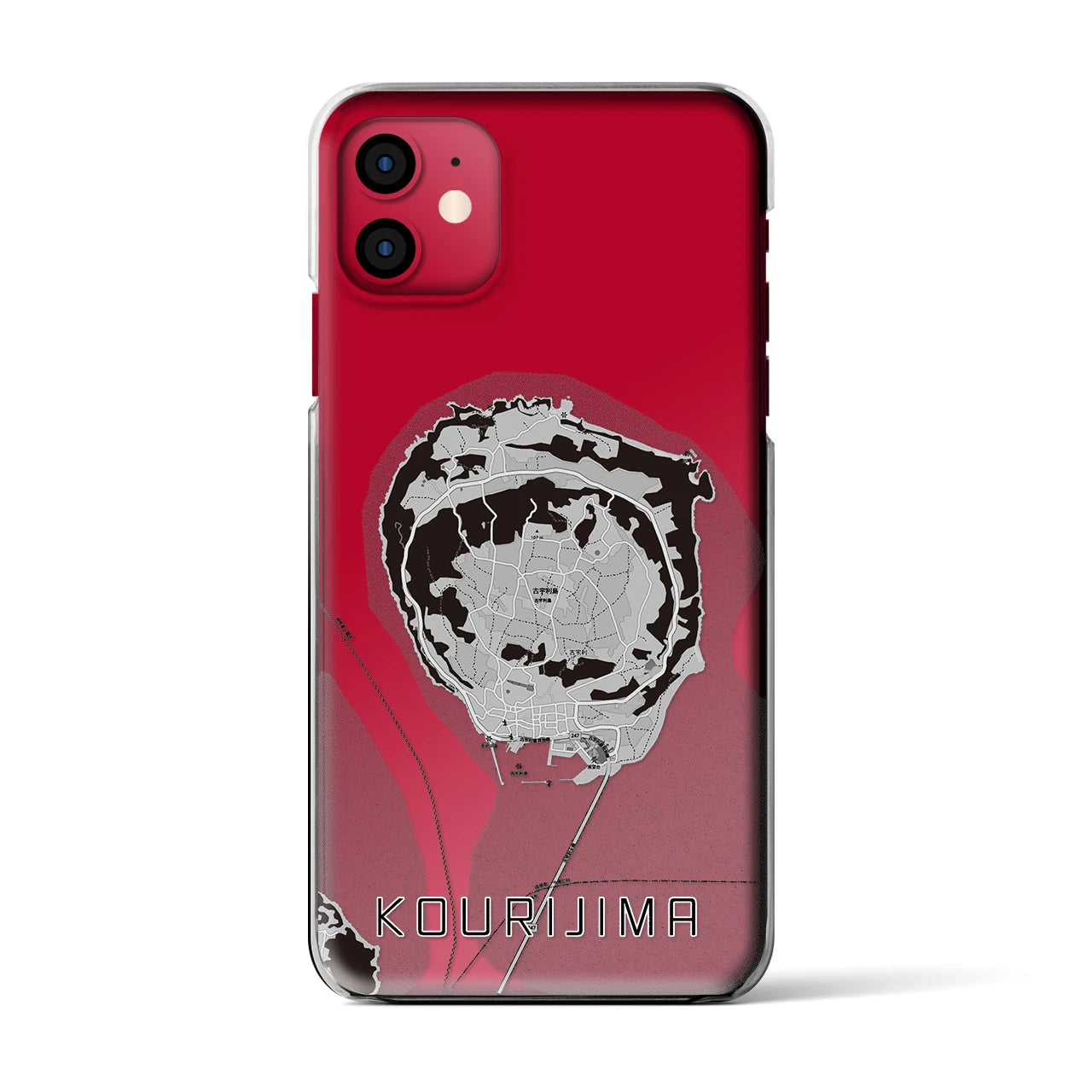 【古宇利島(沖縄県)】地図柄iPhoneケース(クリアタイプ)モノトーン・iPhone 11 用