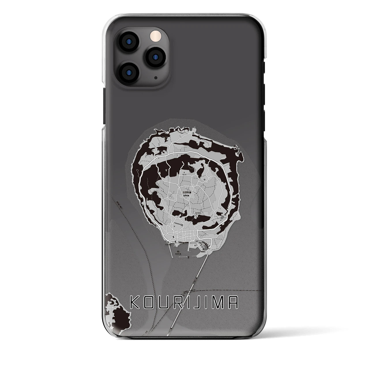 【古宇利島(沖縄県)】地図柄iPhoneケース(クリアタイプ)モノトーン・iPhone 11 Pro Max 用