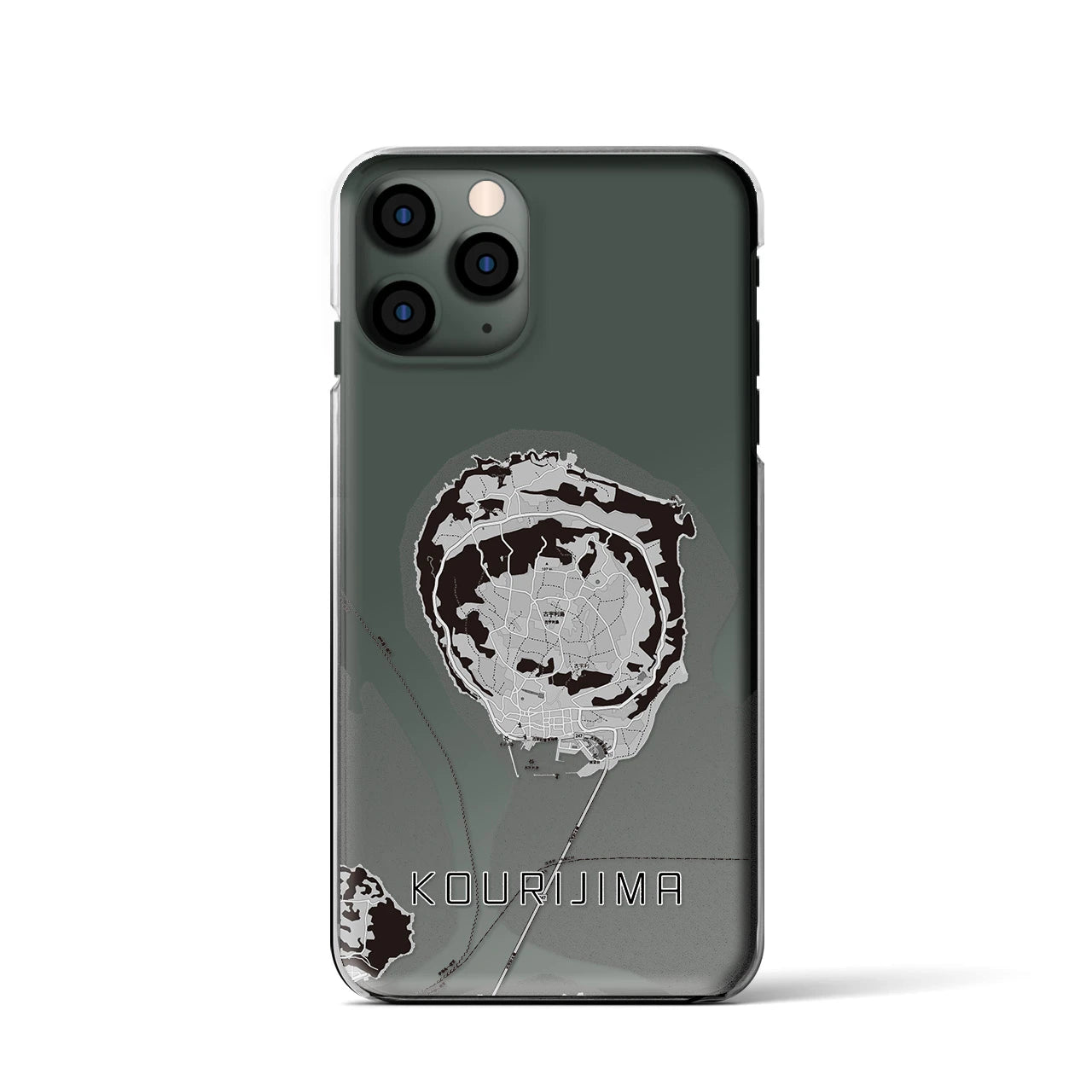 【古宇利島(沖縄県)】地図柄iPhoneケース(クリアタイプ)モノトーン・iPhone 11 Pro 用