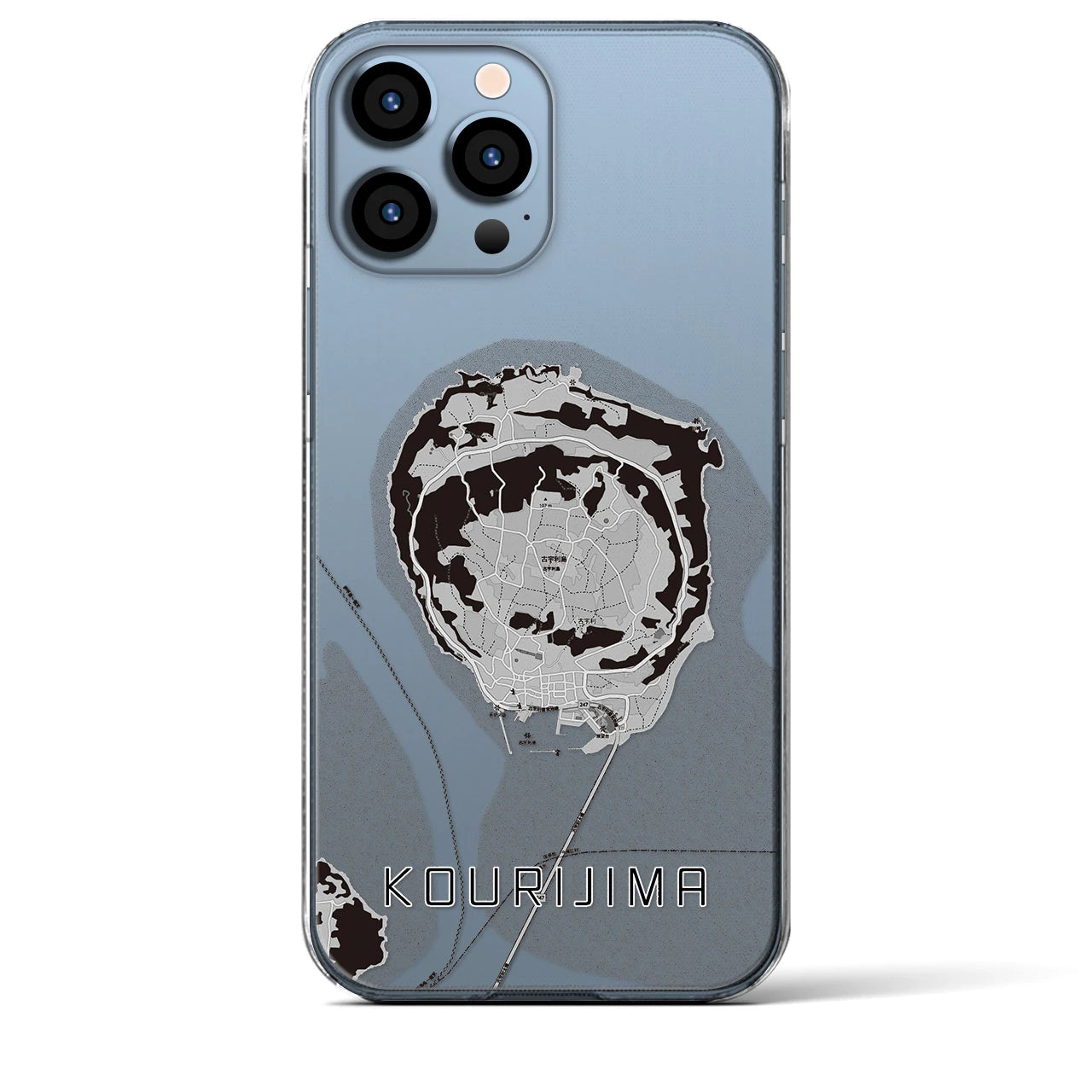 【古宇利島(沖縄県)】地図柄iPhoneケース(クリアタイプ)モノトーン・iPhone 13 Pro Max 用