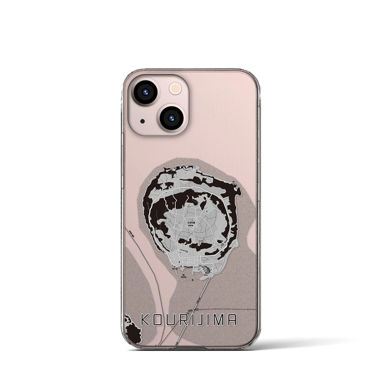 【古宇利島(沖縄県)】地図柄iPhoneケース(クリアタイプ)モノトーン・iPhone 13 mini 用