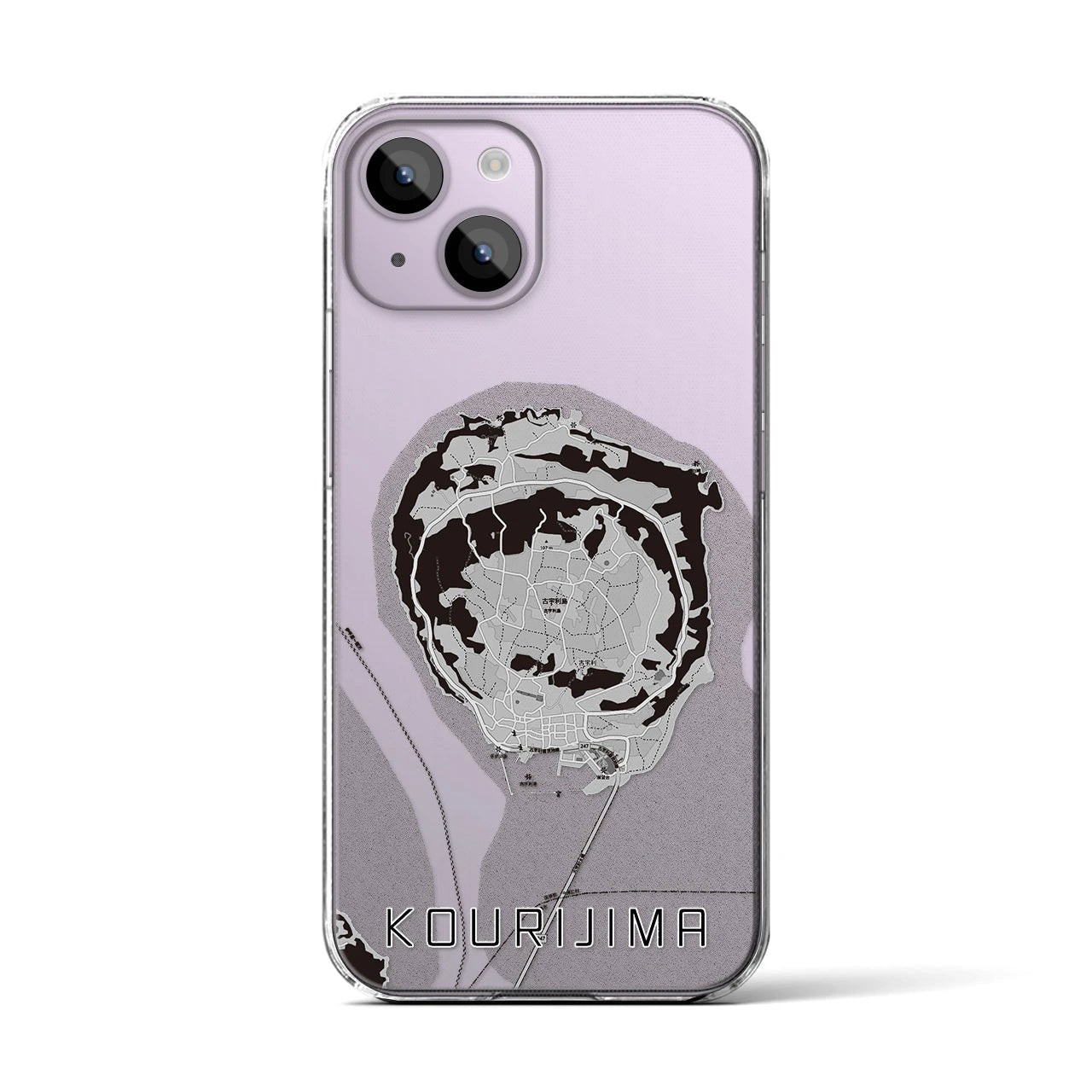 【古宇利島(沖縄県)】地図柄iPhoneケース(クリアタイプ)モノトーン・iPhone 14 用