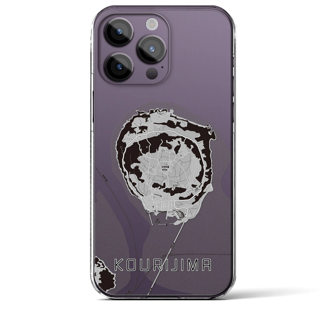 【古宇利島(沖縄県)】地図柄iPhoneケース(クリアタイプ)モノトーン・iPhone 14 Pro Max 用