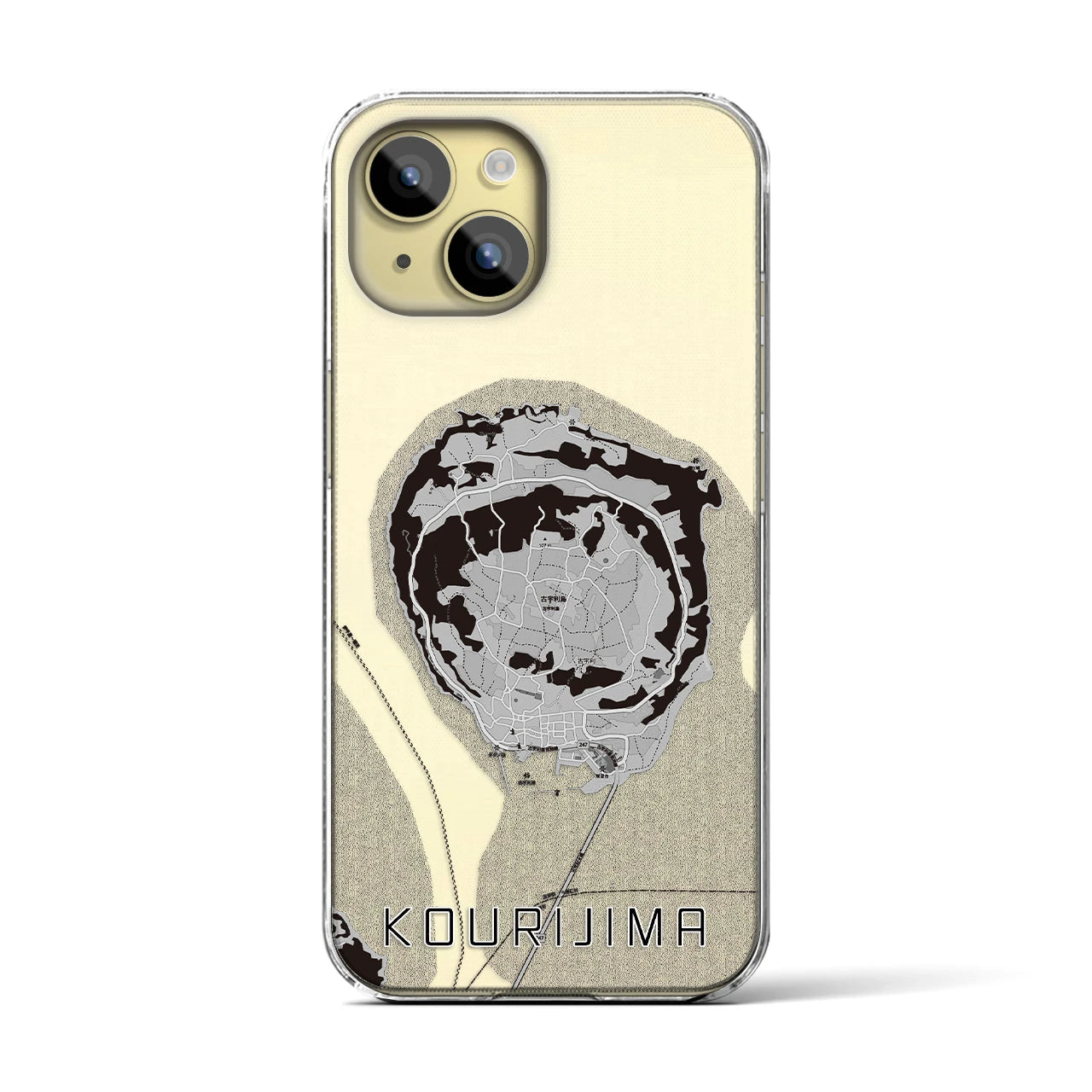 【古宇利島(沖縄県)】地図柄iPhoneケース(クリアタイプ)モノトーン・iPhone 15 用