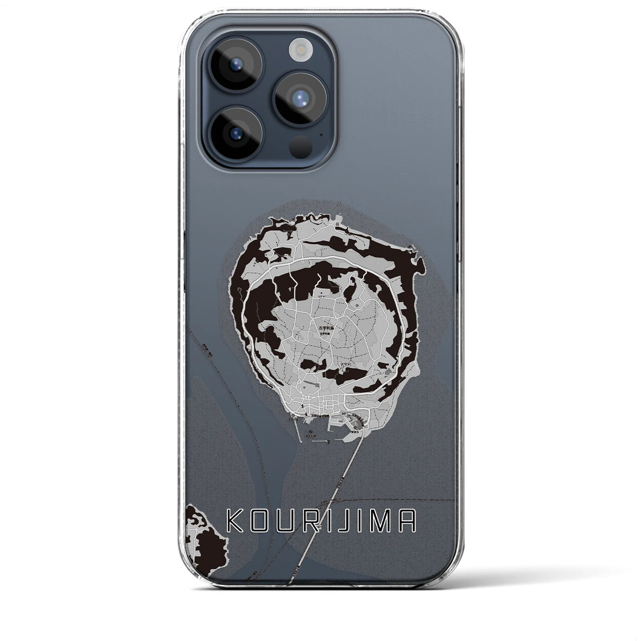 【古宇利島(沖縄県)】地図柄iPhoneケース(クリアタイプ)モノトーン・iPhone 15 Pro Max 用