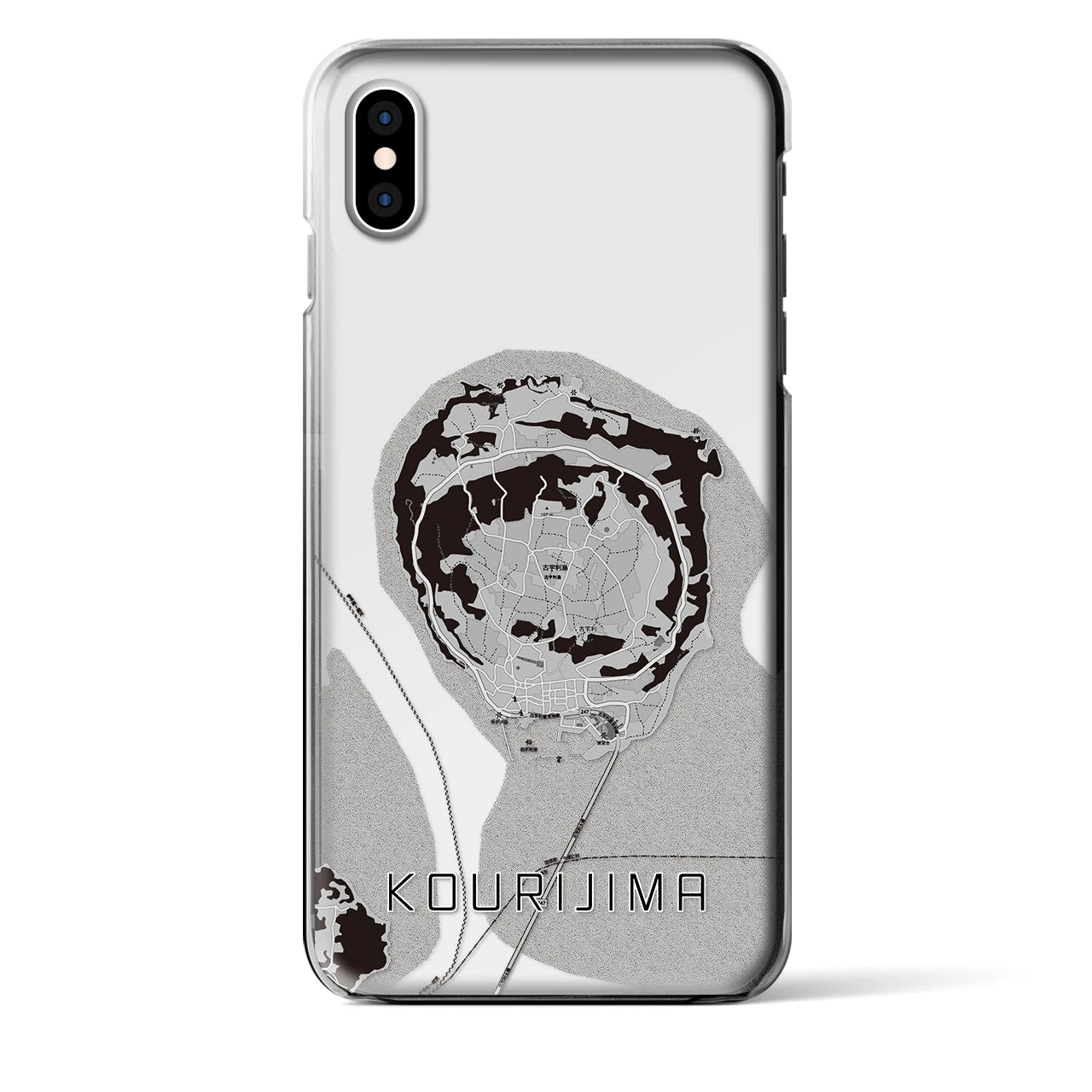 【古宇利島(沖縄県)】地図柄iPhoneケース(クリアタイプ)モノトーン・iPhone XS Max 用