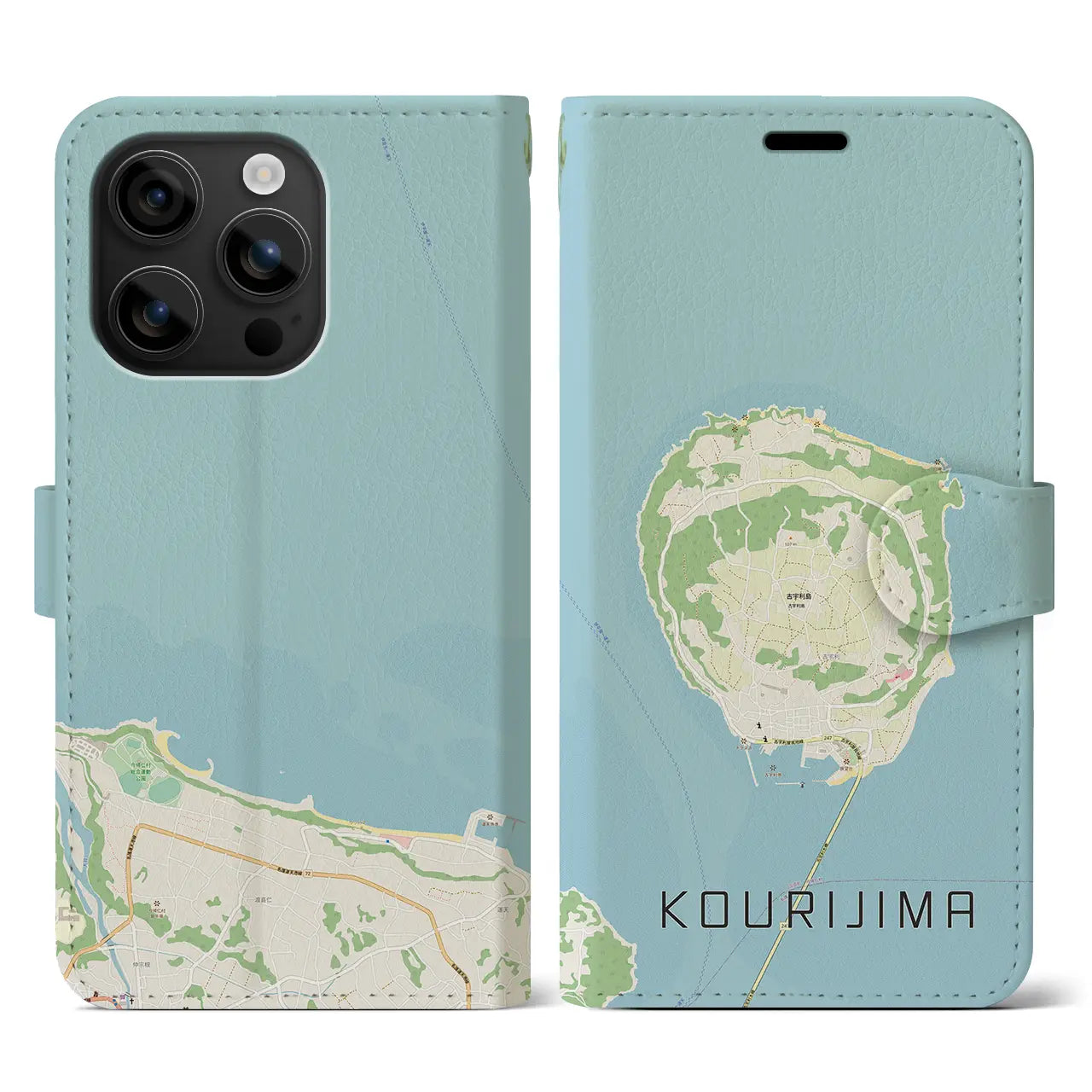 【古宇利島(沖縄県)】地図柄iPhoneケース(手帳タイプ)ナチュラル・iPhone 16 用