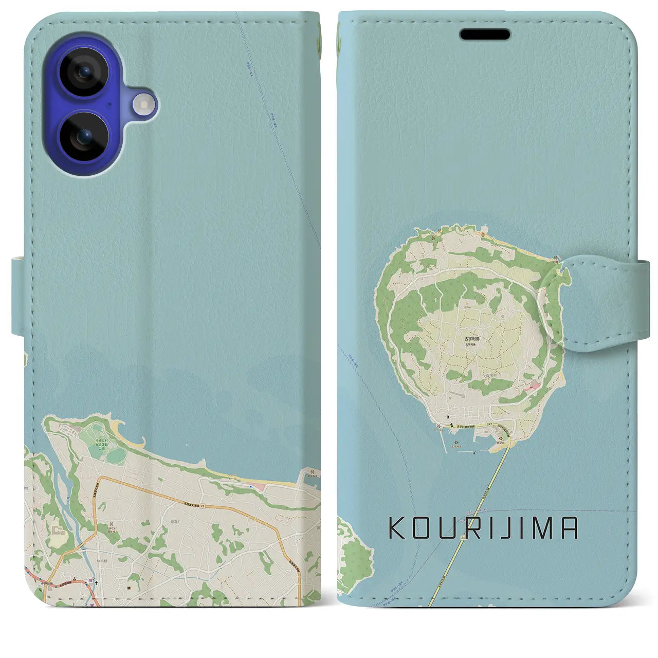 【古宇利島(沖縄県)】地図柄iPhoneケース(手帳タイプ)ナチュラル・iPhone 16 Pro Max 用