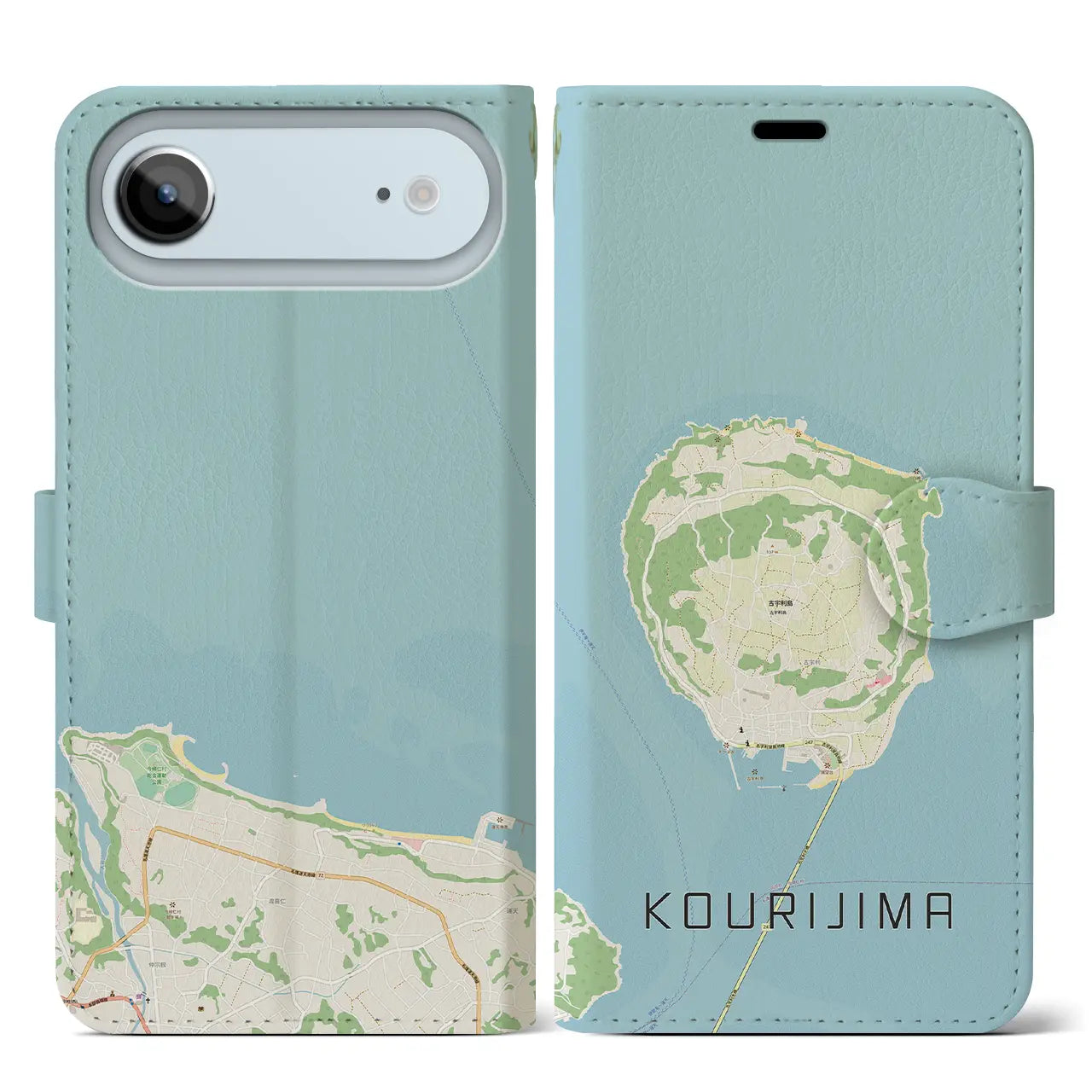 【古宇利島(沖縄県)】地図柄iPhoneケース(手帳タイプ)ナチュラル・iPhone 17 Pro Max 用
