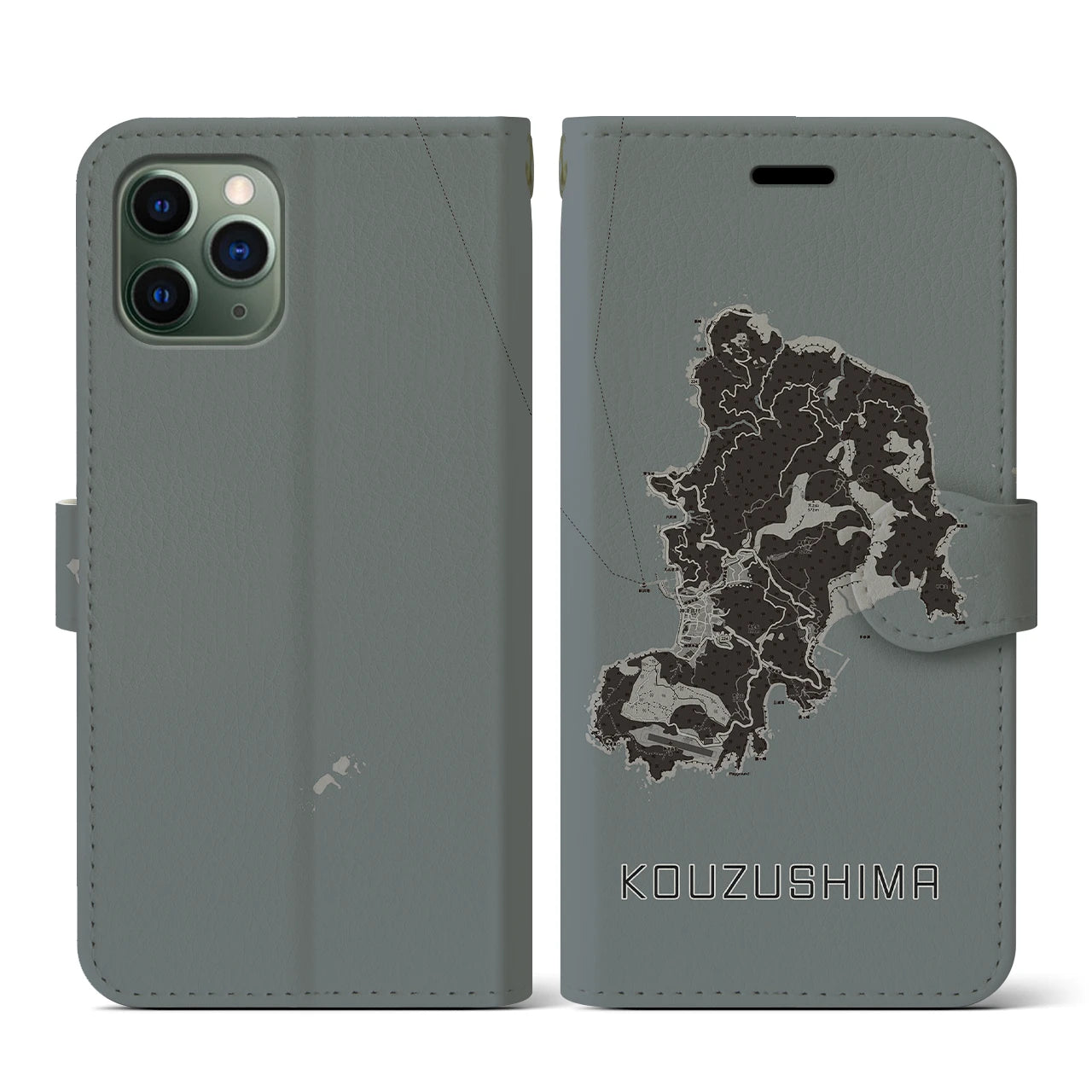 【神津島(東京都)】地図柄iPhoneケース(手帳タイプ)モノトーン・iPhone 11 Pro 用