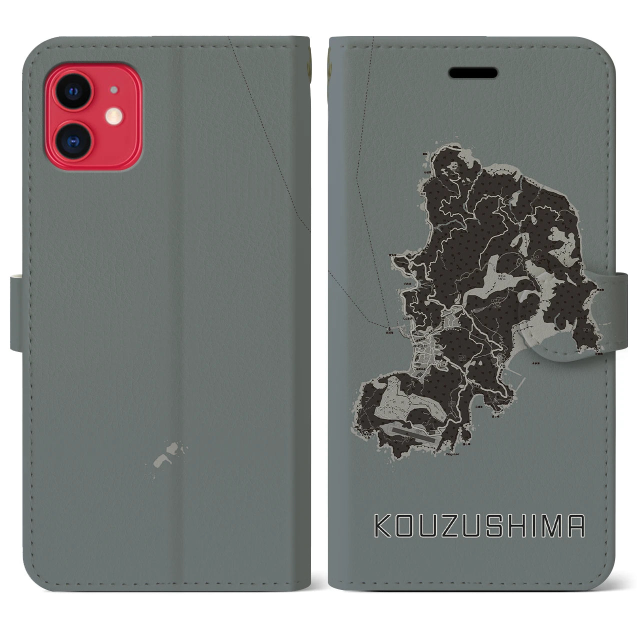 【神津島(東京都)】地図柄iPhoneケース(手帳タイプ)モノトーン・iPhone 11 用