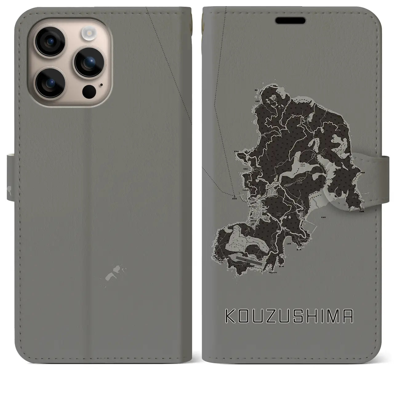 【神津島(東京都)】地図柄iPhoneケース(手帳タイプ)モノトーン・iPhone 16 Plus 用