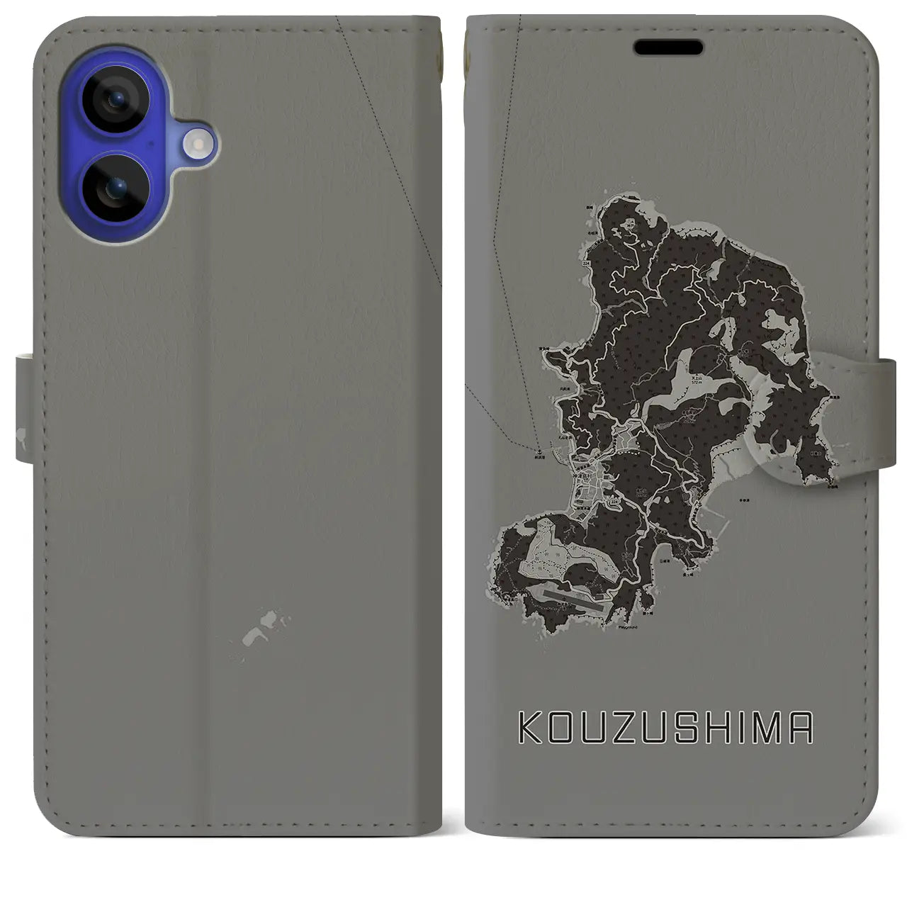 【神津島(東京都)】地図柄iPhoneケース(手帳タイプ)モノトーン・iPhone 16 Pro Max 用