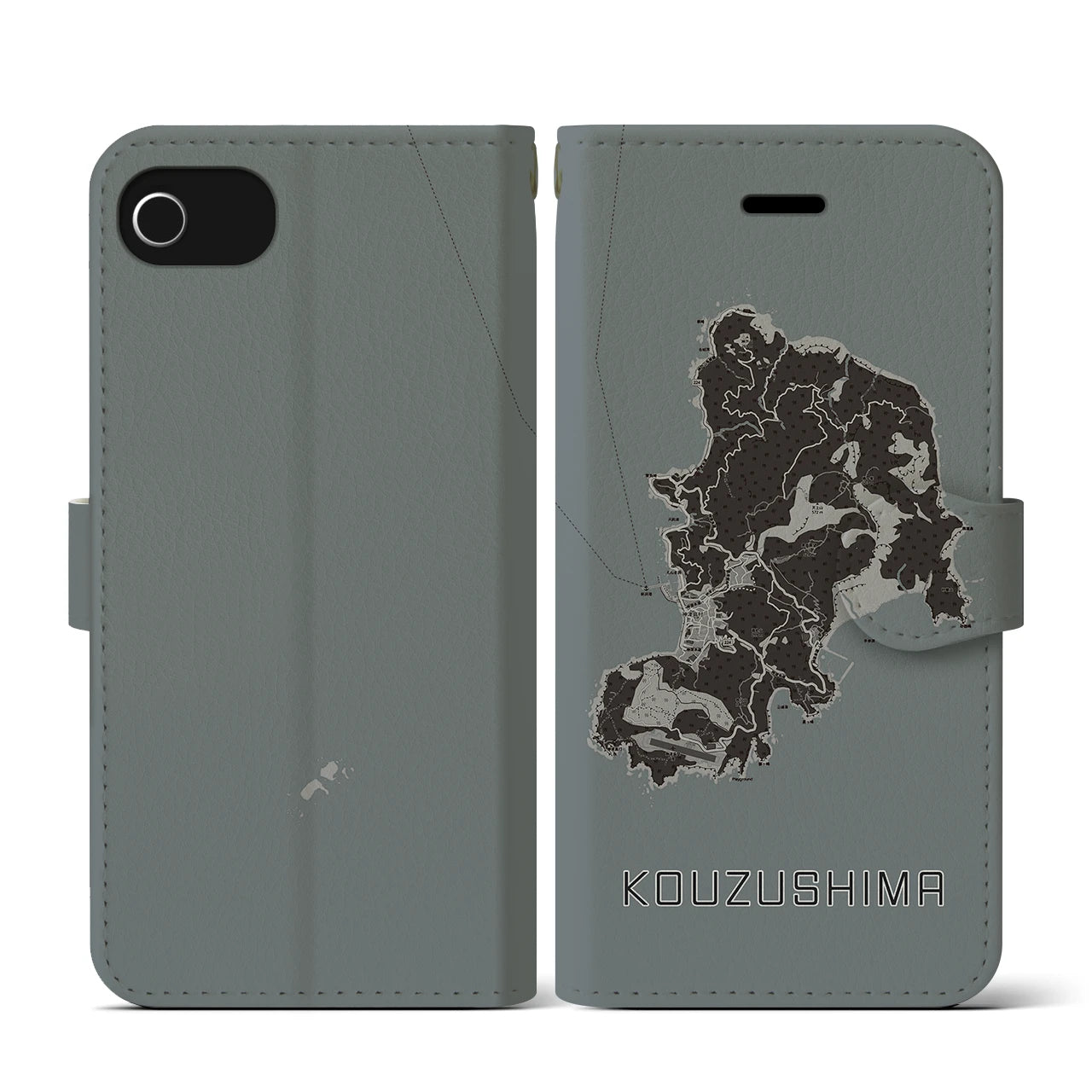 【神津島(東京都)】地図柄iPhoneケース(手帳タイプ)モノトーン・iPhone SE(第3 / 第2世代) / 8 / 7 / 6s / 6 用