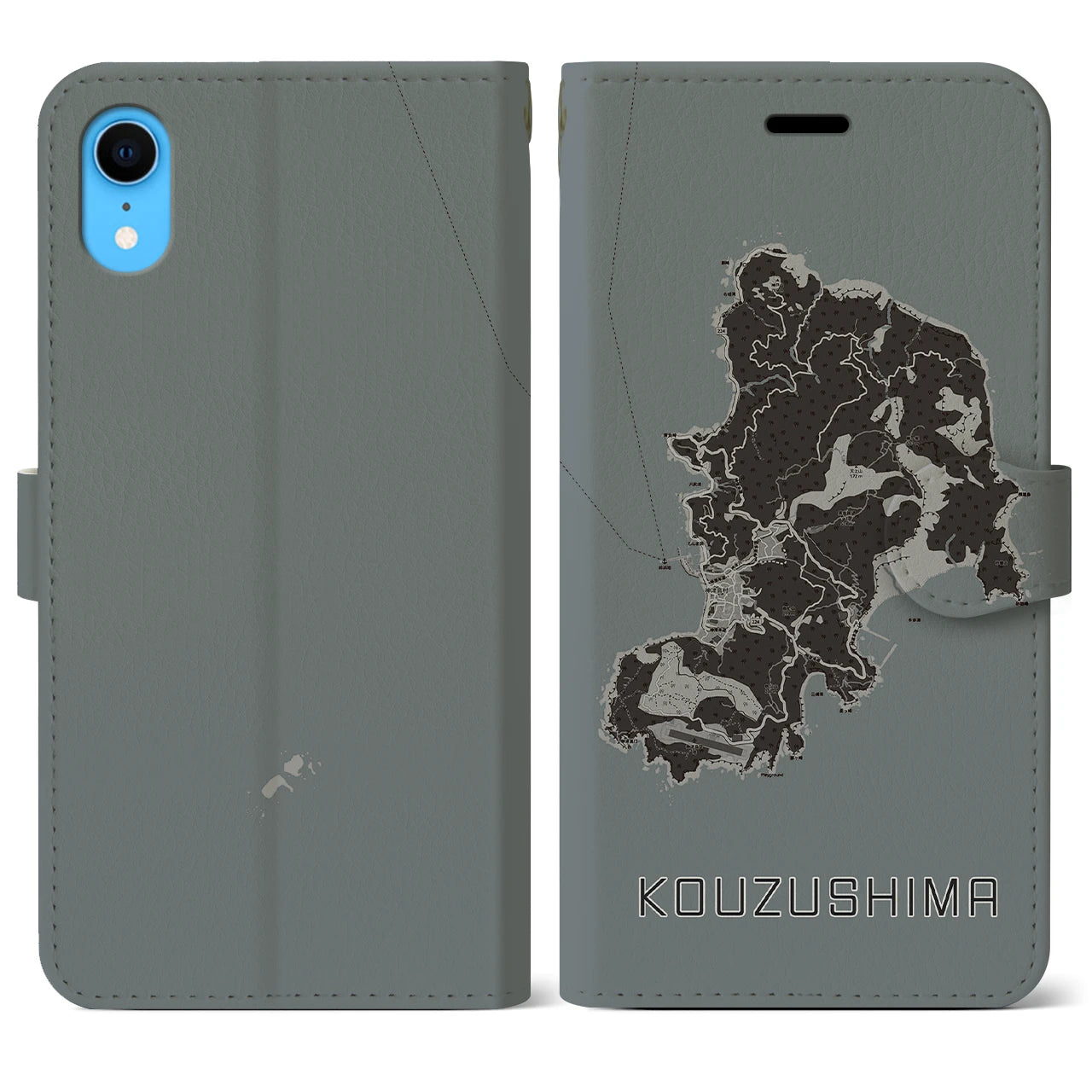【神津島(東京都)】地図柄iPhoneケース(手帳タイプ)モノトーン・iPhone XR 用