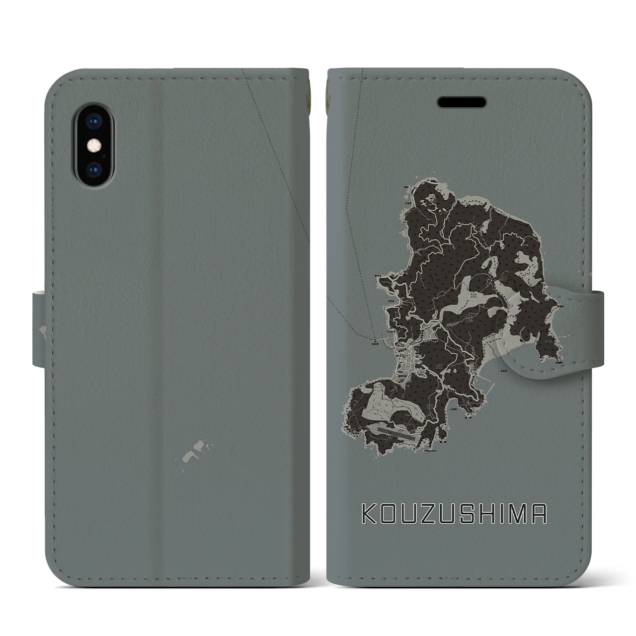 【神津島(東京都)】地図柄iPhoneケース(手帳タイプ)モノトーン・iPhone XS / X 用