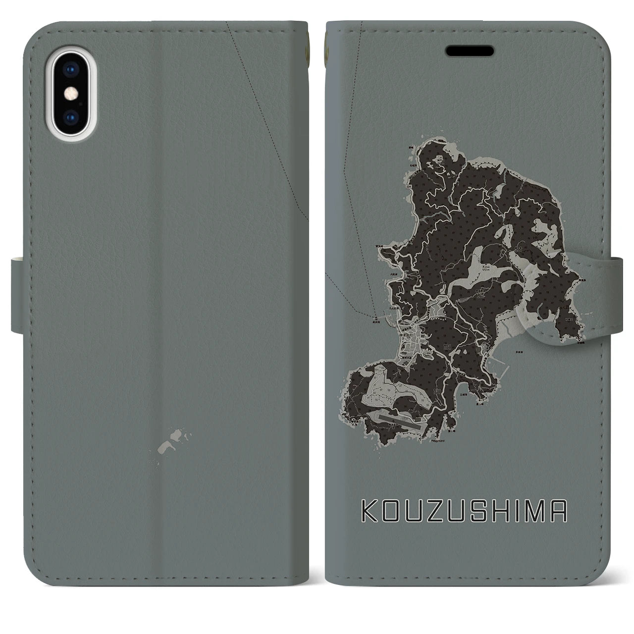 【神津島(東京都)】地図柄iPhoneケース(手帳タイプ)モノトーン・iPhone XS Max 用