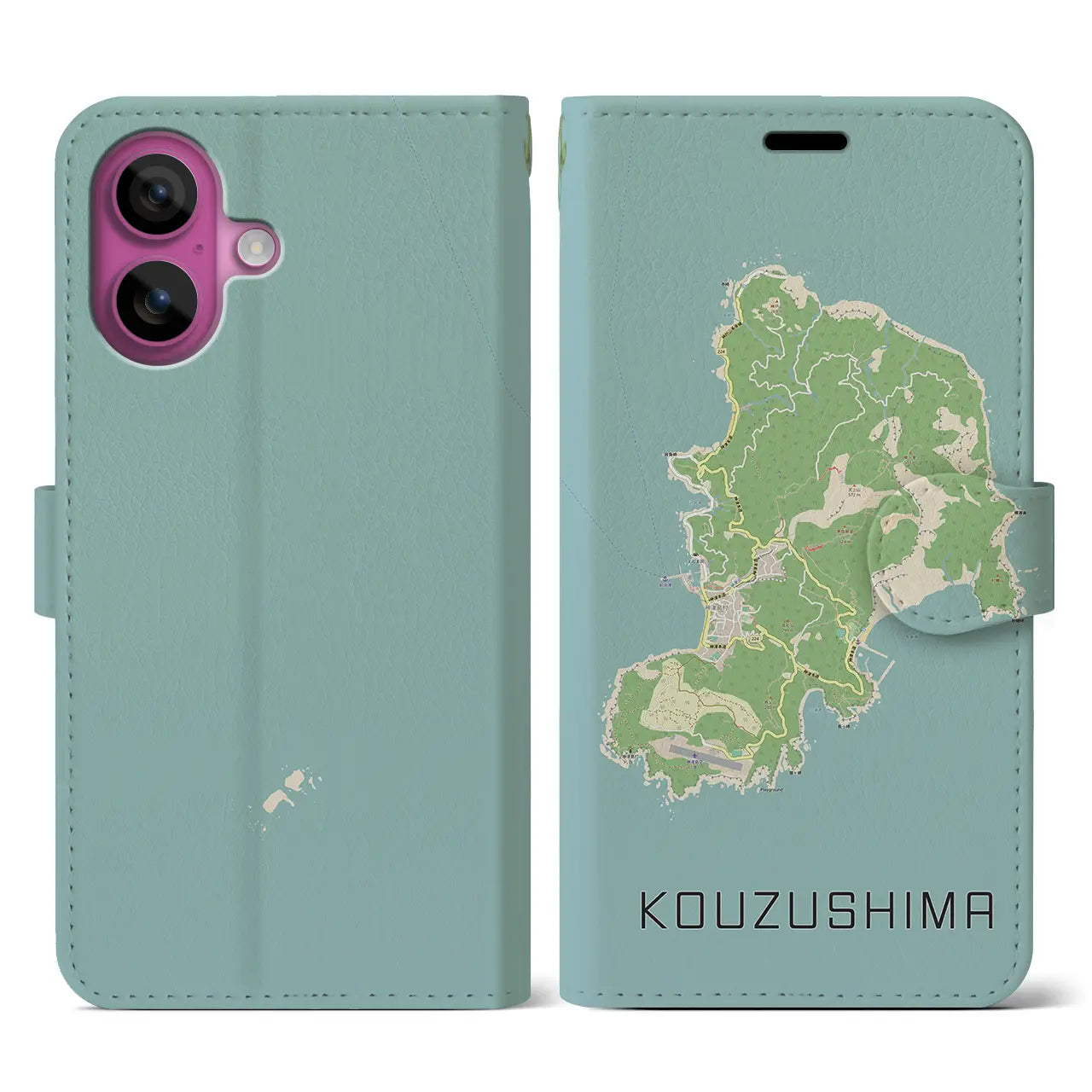 【神津島(東京都)】地図柄iPhoneケース(手帳タイプ)ナチュラル・iPhone 16 Pro 用
