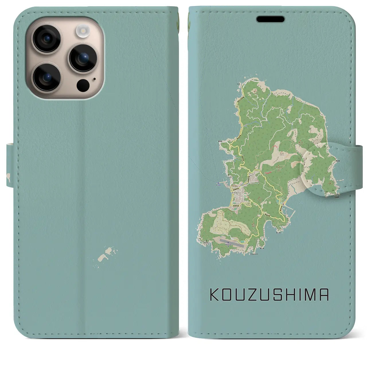 【神津島(東京都)】地図柄iPhoneケース(手帳タイプ)ナチュラル・iPhone 16 Plus 用