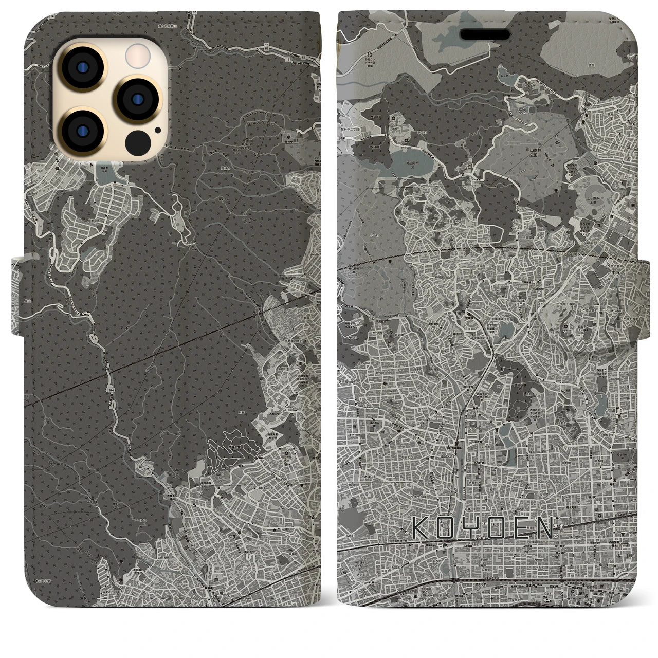 【甲陽園(兵庫県)】地図柄iPhoneケース(手帳タイプ)モノトーン・iPhone 12 Pro Max 用