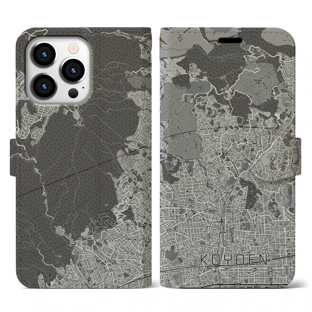 【甲陽園(兵庫県)】地図柄iPhoneケース(手帳タイプ)