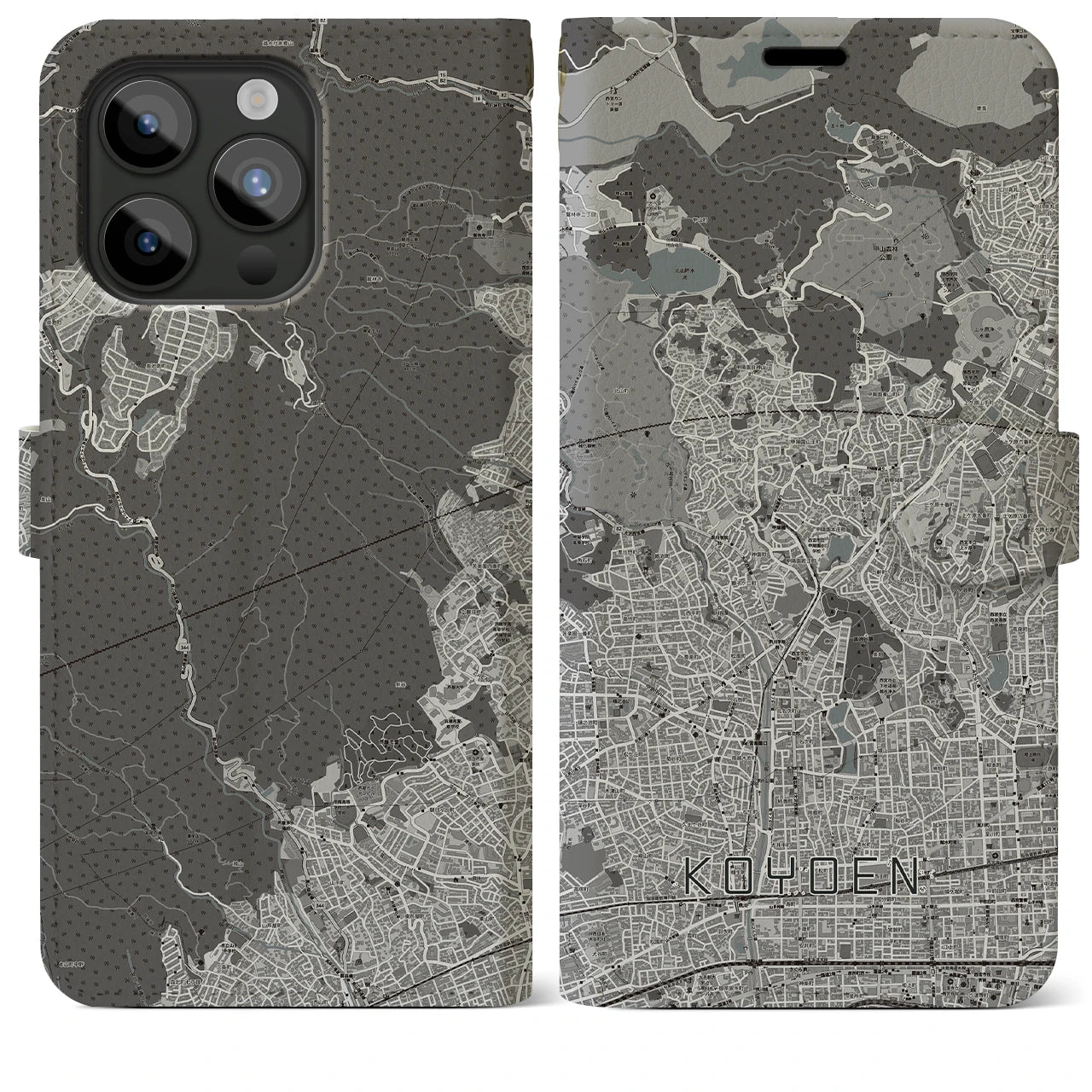 【甲陽園(兵庫県)】地図柄iPhoneケース(手帳タイプ)モノトーン・iPhone 15 Pro Max 用