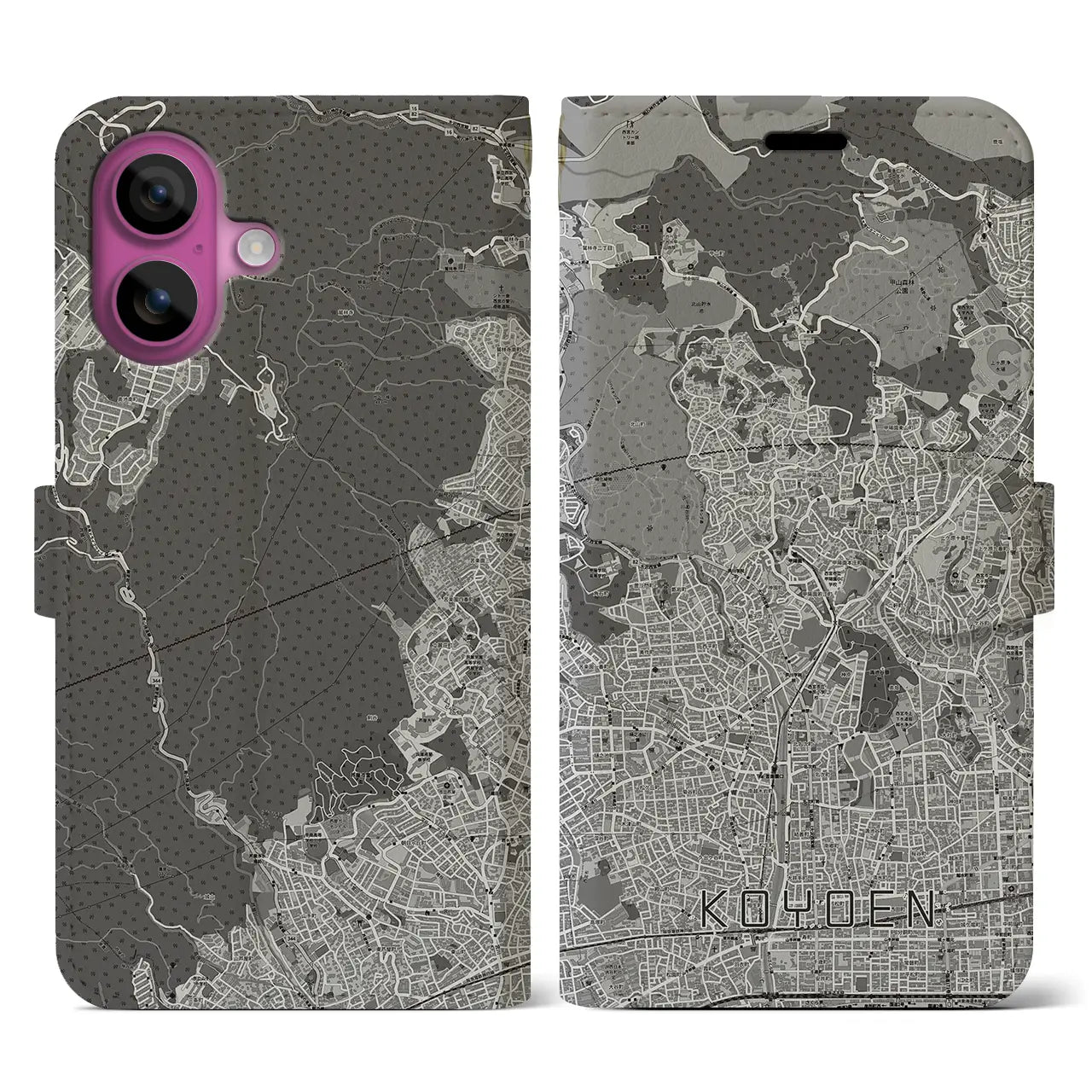 【甲陽園(兵庫県)】地図柄iPhoneケース(手帳タイプ)モノトーン・iPhone 16 Pro 用