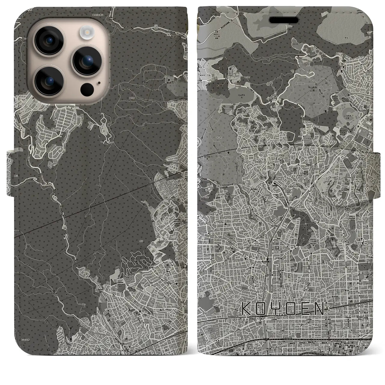 【甲陽園(兵庫県)】地図柄iPhoneケース(手帳タイプ)モノトーン・iPhone 16 Plus 用